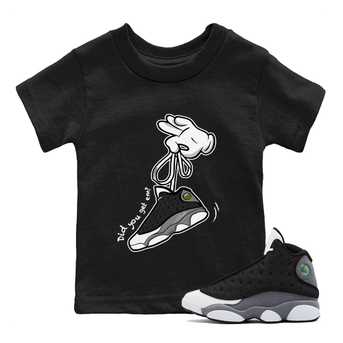 Air Jordan 13 Black Flint Sneaker Match Tees Cartoon Hands Sneaker Tees Air Jordan 13 Retro Black Flint Tee Kids Shirts Black 1