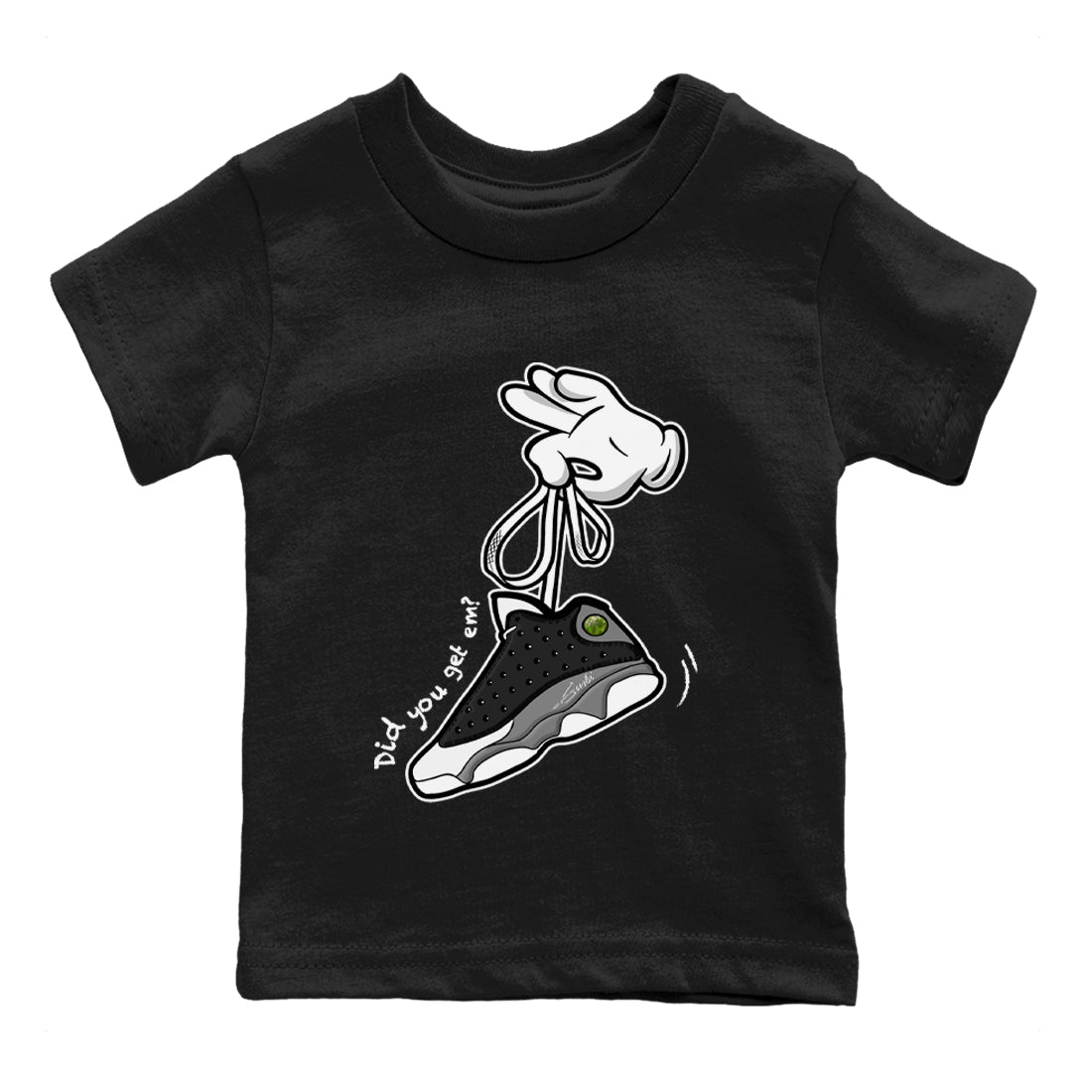 Air Jordan 13 Black Flint Sneaker Match Tees Cartoon Hands Sneaker Tees Air Jordan 13 Retro Black Flint Tee Kids Shirts Black 2