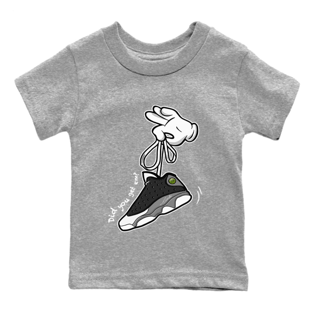 Air Jordan 13 Black Flint Sneaker Match Tees Cartoon Hands Sneaker Tees Air Jordan 13 Retro Black Flint Tee Kids Shirts Heather Grey 2