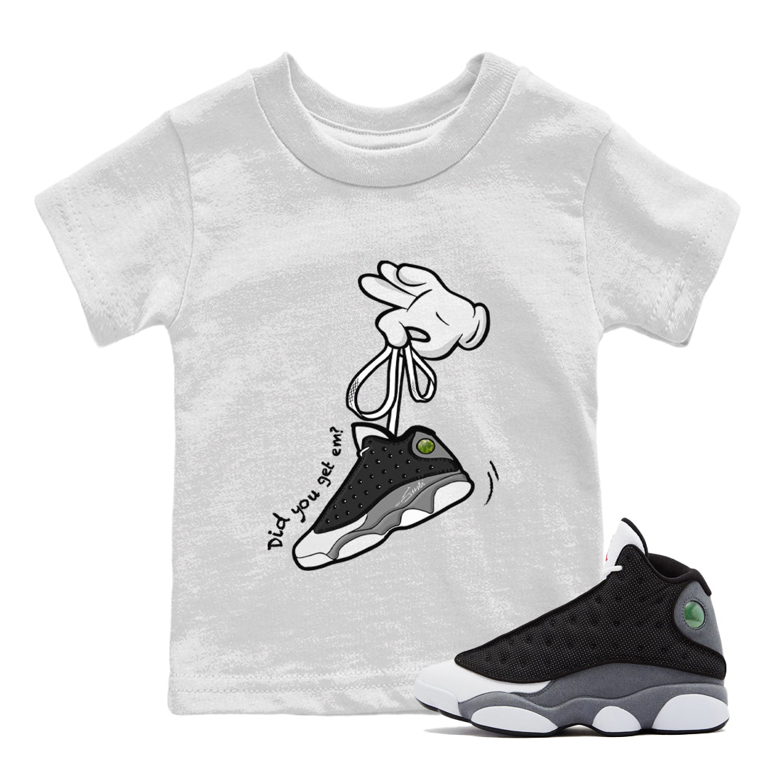 Air Jordan 13 Black Flint Sneaker Match Tees Cartoon Hands Sneaker Tees Air Jordan 13 Retro Black Flint Tee Kids Shirts White 1