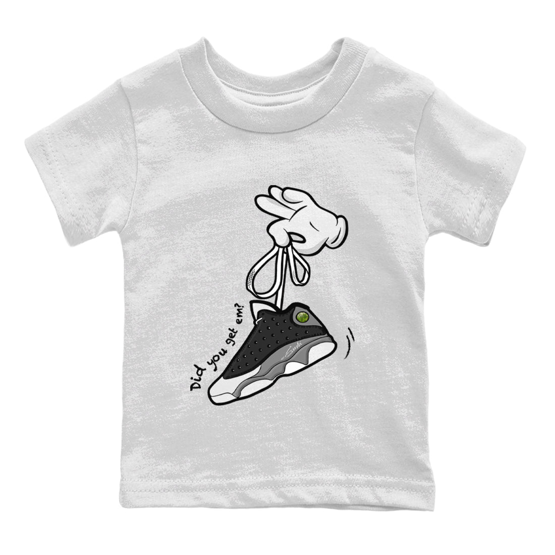 Air Jordan 13 Black Flint Sneaker Match Tees Cartoon Hands Sneaker Tees Air Jordan 13 Retro Black Flint Tee Kids Shirts White 2