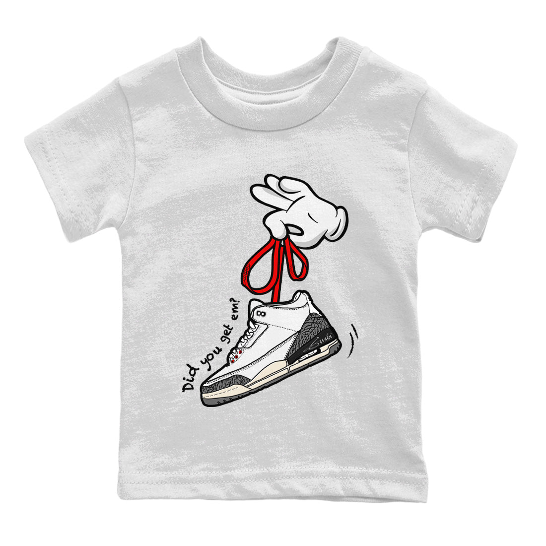 Air Jordan 3 White Cement Sneaker Match Tees Cartoon Hands Sneaker Tees Air Jordan 3 Retro White Cement Sneaker Release Tees Kids Shirts White 2