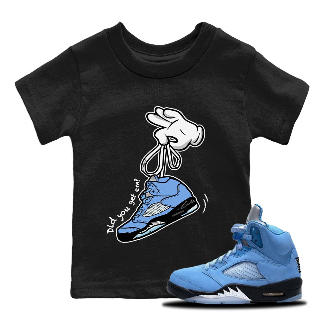 Jordan 5 UNC Jordan Shirts Cartoon Hands Sneaker Tees Air Jordan 5 Retro UNC Sneaker Release Tees Kids Shirts Black 1