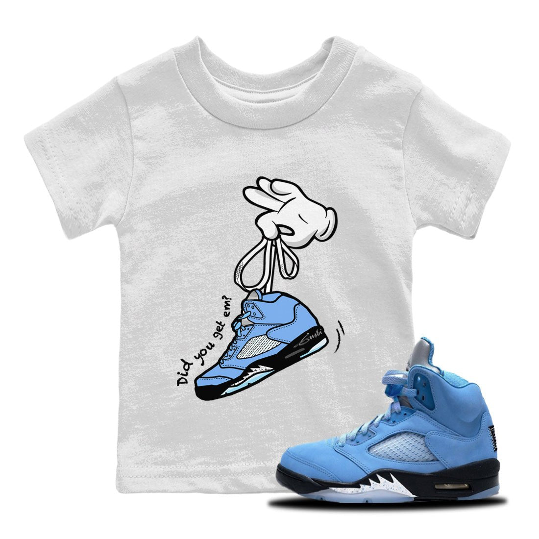 Jordan 5 UNC Jordan Shirts Cartoon Hands Sneaker Tees Air Jordan 5 Retro UNC Sneaker Release Tees Kids Shirts White 1