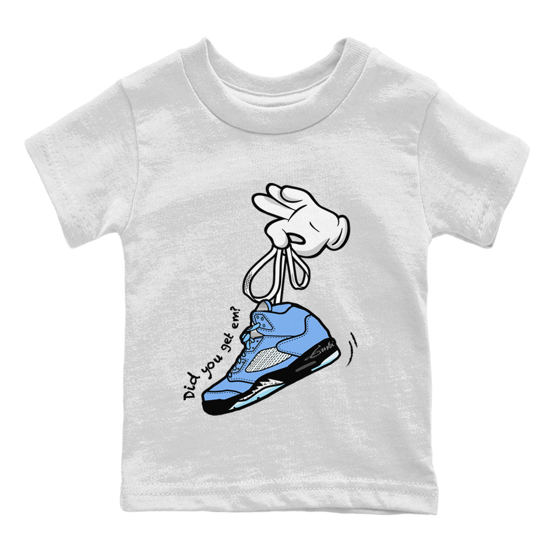Jordan 5 UNC Jordan Shirts Cartoon Hands Sneaker Tees Air Jordan 5 Retro UNC Sneaker Release Tees Kids Shirts White 2