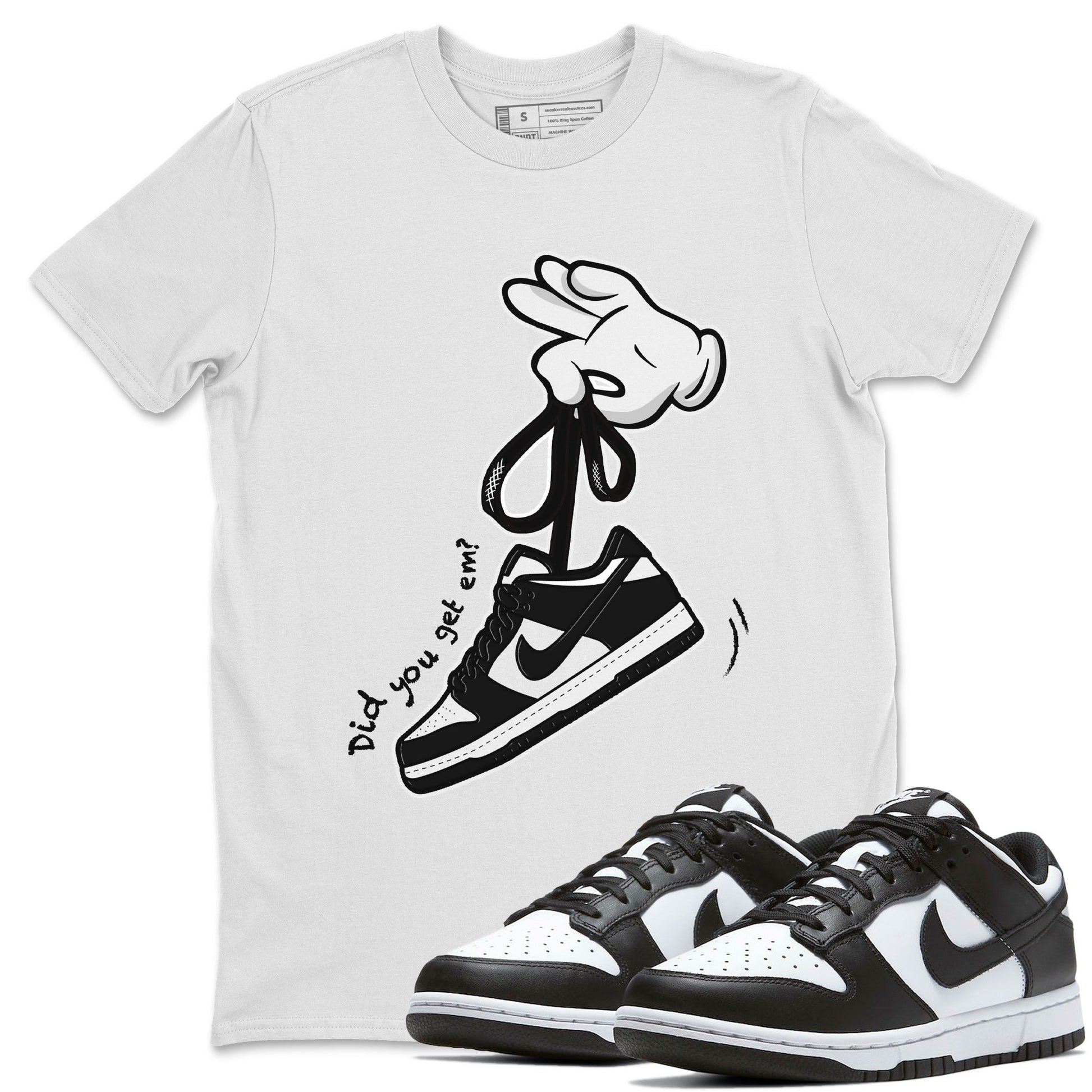 Dunk Black White Panda shirt to match jordans Cartoon Hands sneaker tees Dunk Panda SNRT Sneaker Release Tees Unisex White 1 T-Shirt