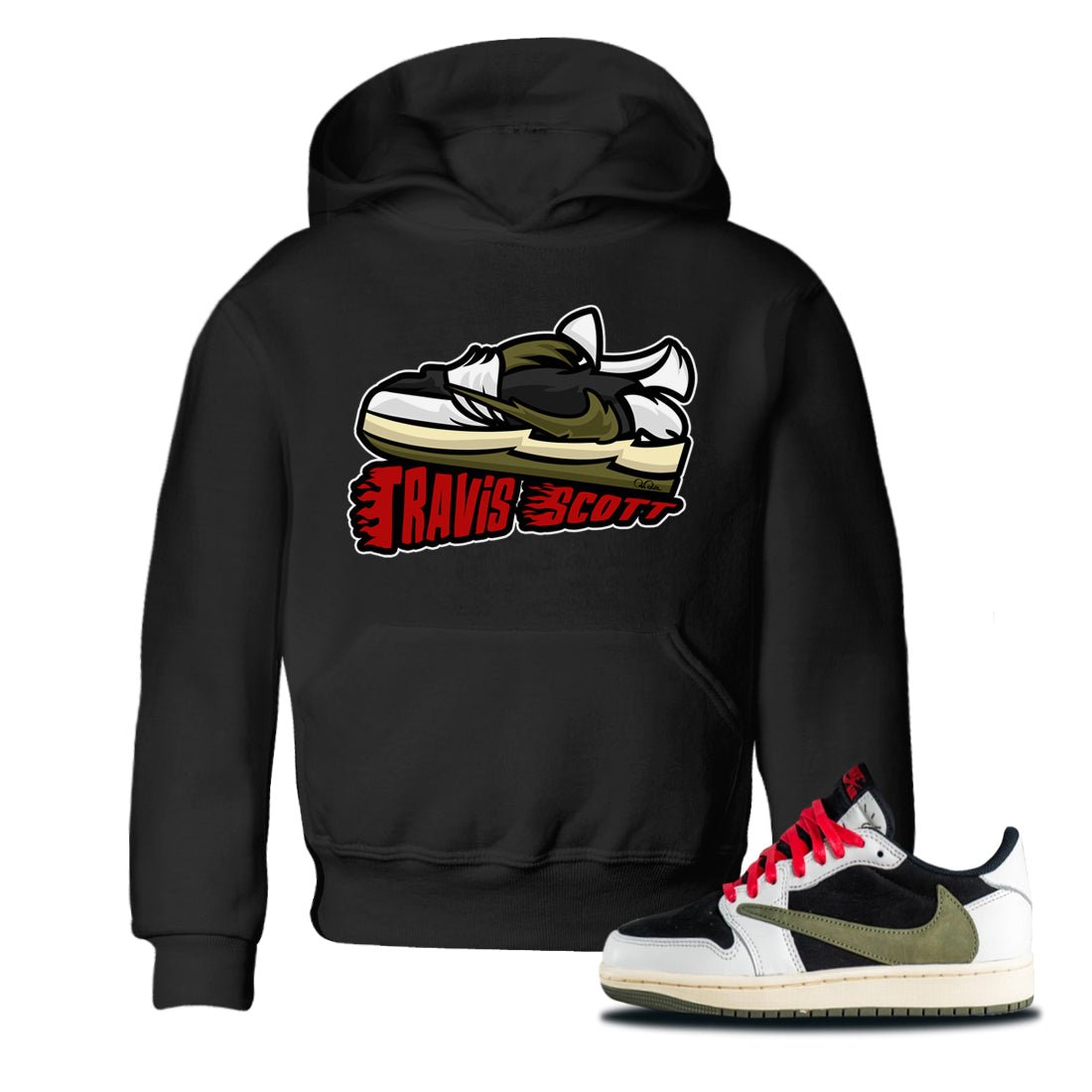 Jordan 1 Travis Scott Olive Sneaker Match Tees Cartoon Shoes Sneaker Tees Jordan 1 Travis Scott Olive Sneaker Release Tees Kids Shirts