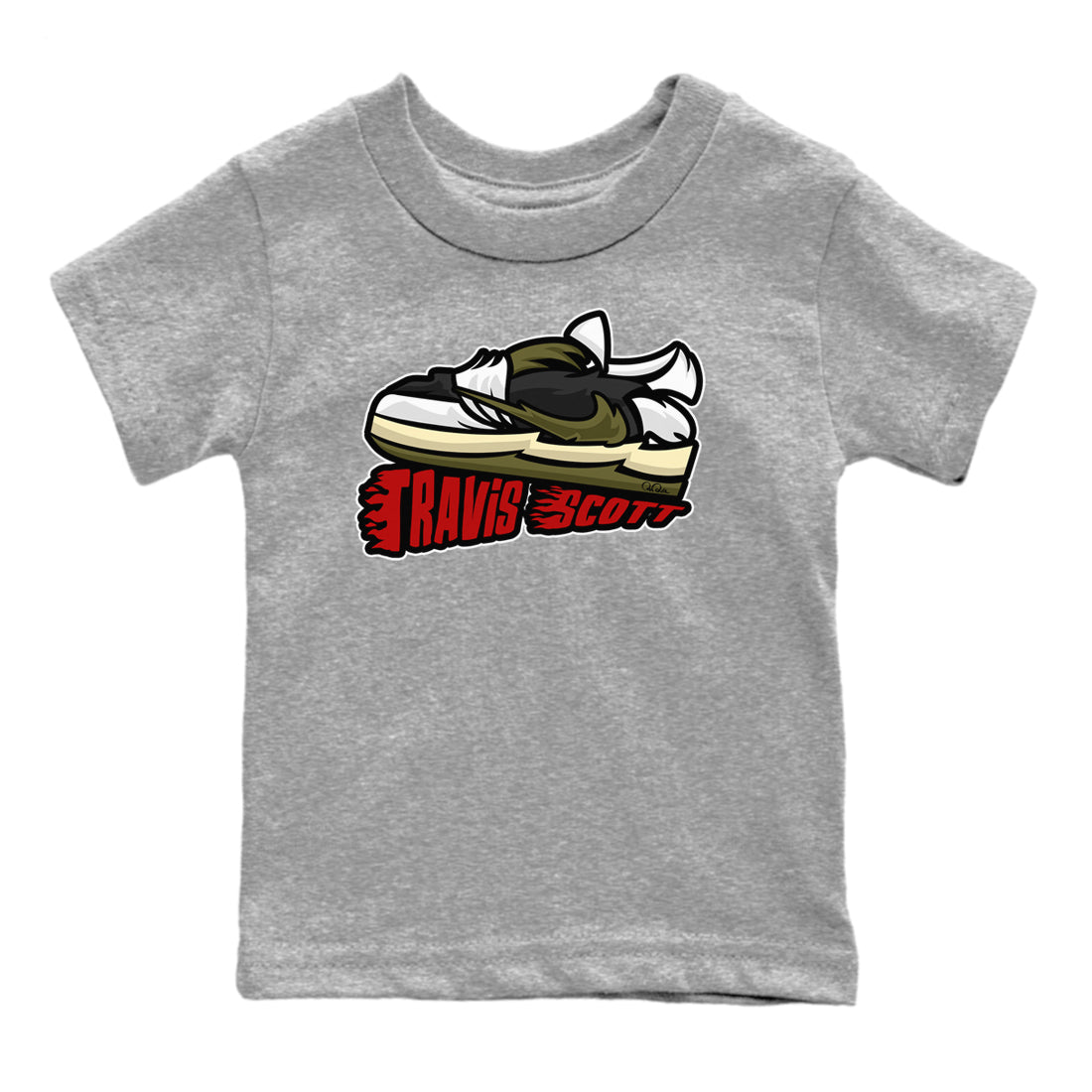 Jordan 1 Travis Scott Olive Sneaker Match Tees Cartoon Shoes Sneaker Tees Jordan 1 Travis Scott Olive Sneaker Release Tees Kids Shirts