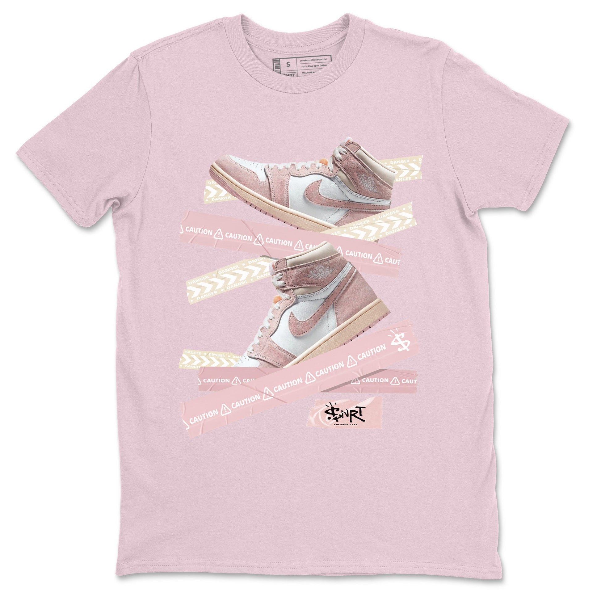 Air Jordan 1 Washed Pink Sneaker Match Tees Caution Tape Sneaker Tees Air Jordan 1 High OG WMNS Washed Pink Sneaker Release Tees Unisex Shirts Pink 2