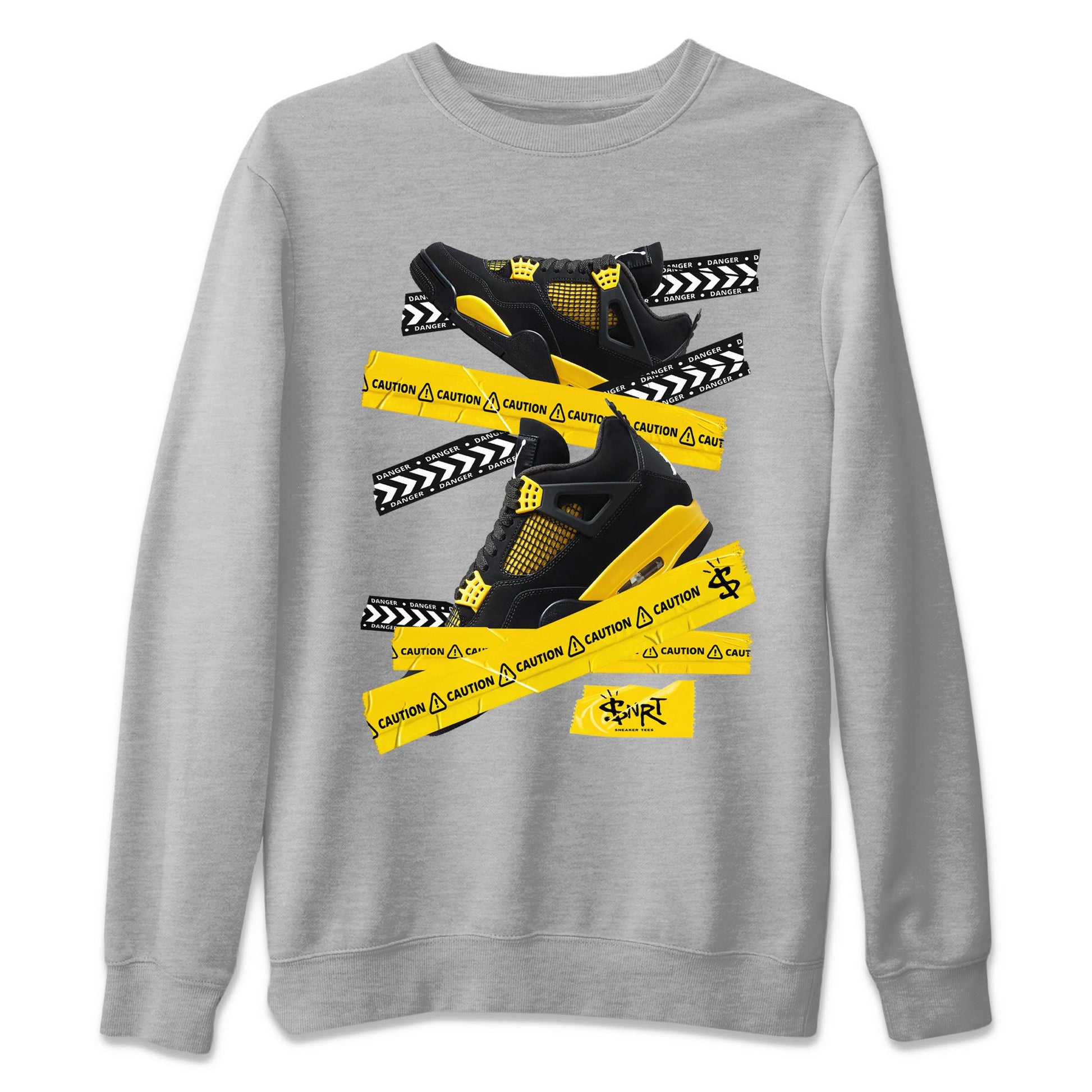 Air Jordan 4 Thunder Sneaker Match Tees Caution Tape Sneaker Tees Air Jordan 4 Retro Thunder Tee Unisex Shirts Heather Grey 2