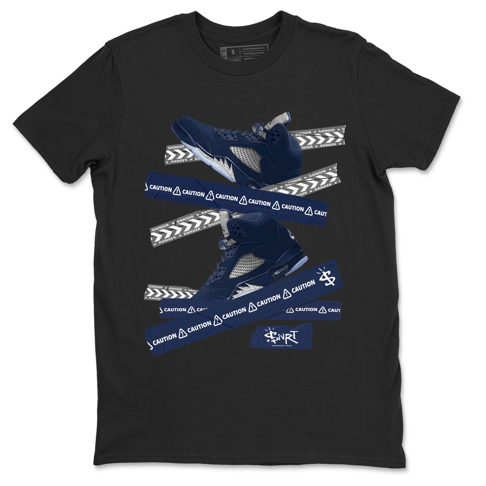 Air Jordan 5 Georgetown Sneaker Match Tees Caution Tape Sneaker Tees 5 Georgetown SNRT Sneaker Release Tees Navy 5s Unisex Shirts Black 2