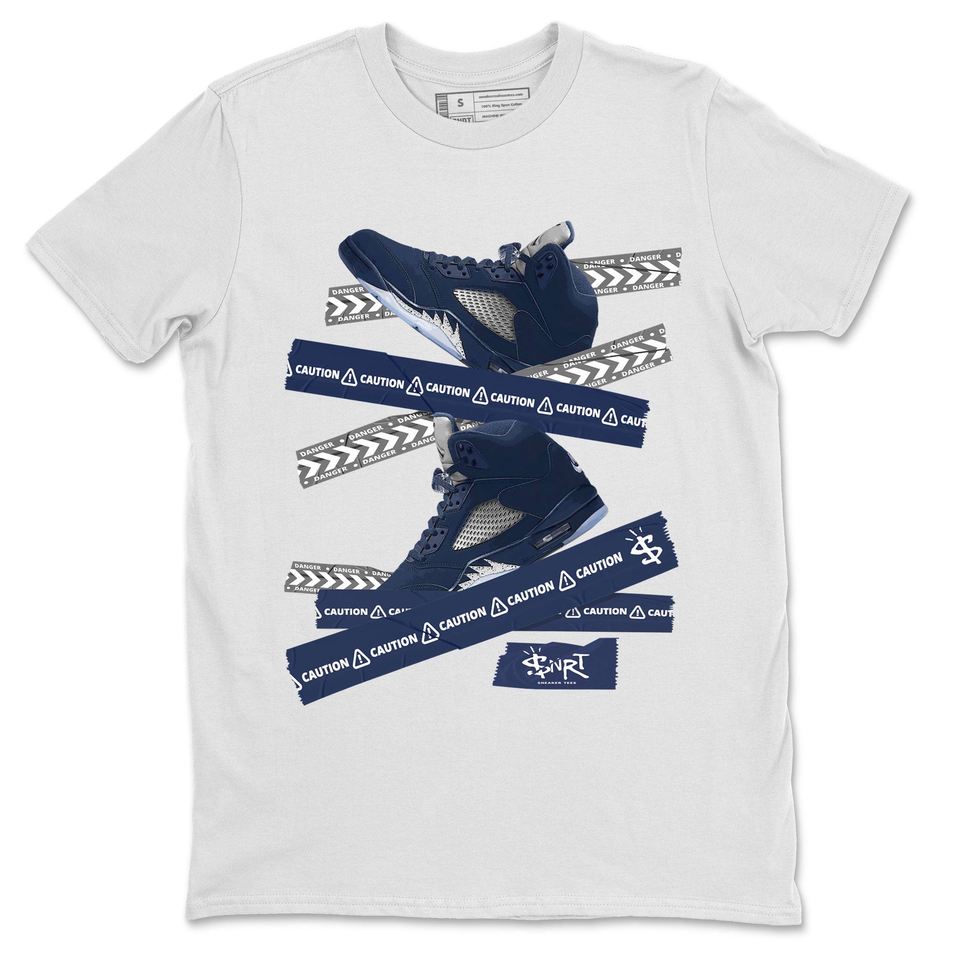 Air Jordan 5 Georgetown Sneaker Match Tees Caution Tape Sneaker Tees 5 Georgetown SNRT Sneaker Release Tees Navy 5s Unisex Shirts White 2