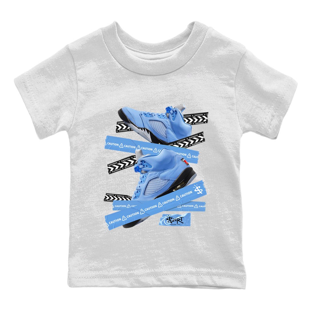 Jordan 5 UNC Jordan Shirts Caution Tape Sneaker Tees Air Jordan 5 Retro UNC Sneaker Release Tees Kids Shirts White 2
