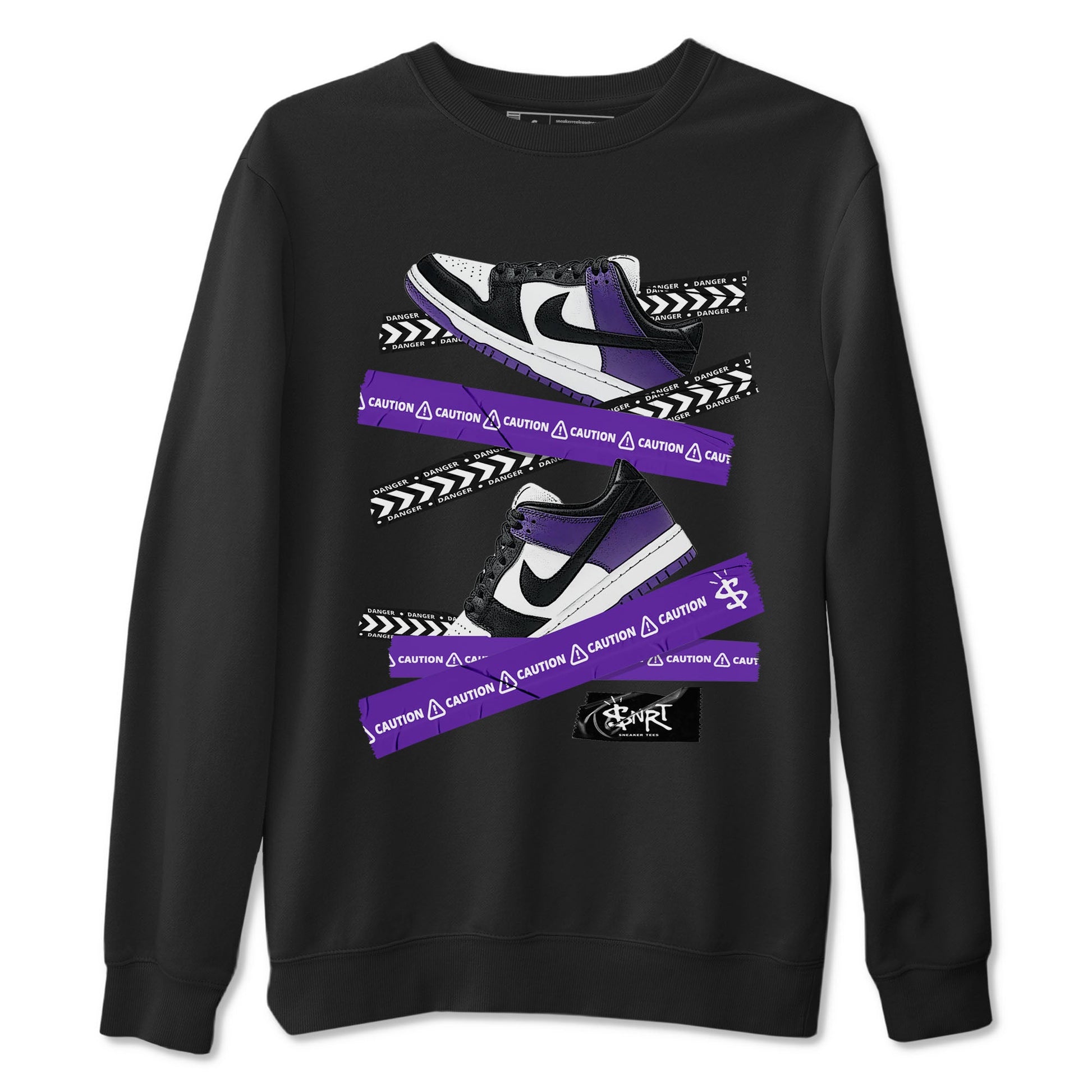 Caution Tape sneaker match tees to Court Purple Dunks street fashion brand for shirts to match Jordans SNRT Sneaker Tees Dunk Low Court Purple unisex t-shirt Black 2 unisex shirt