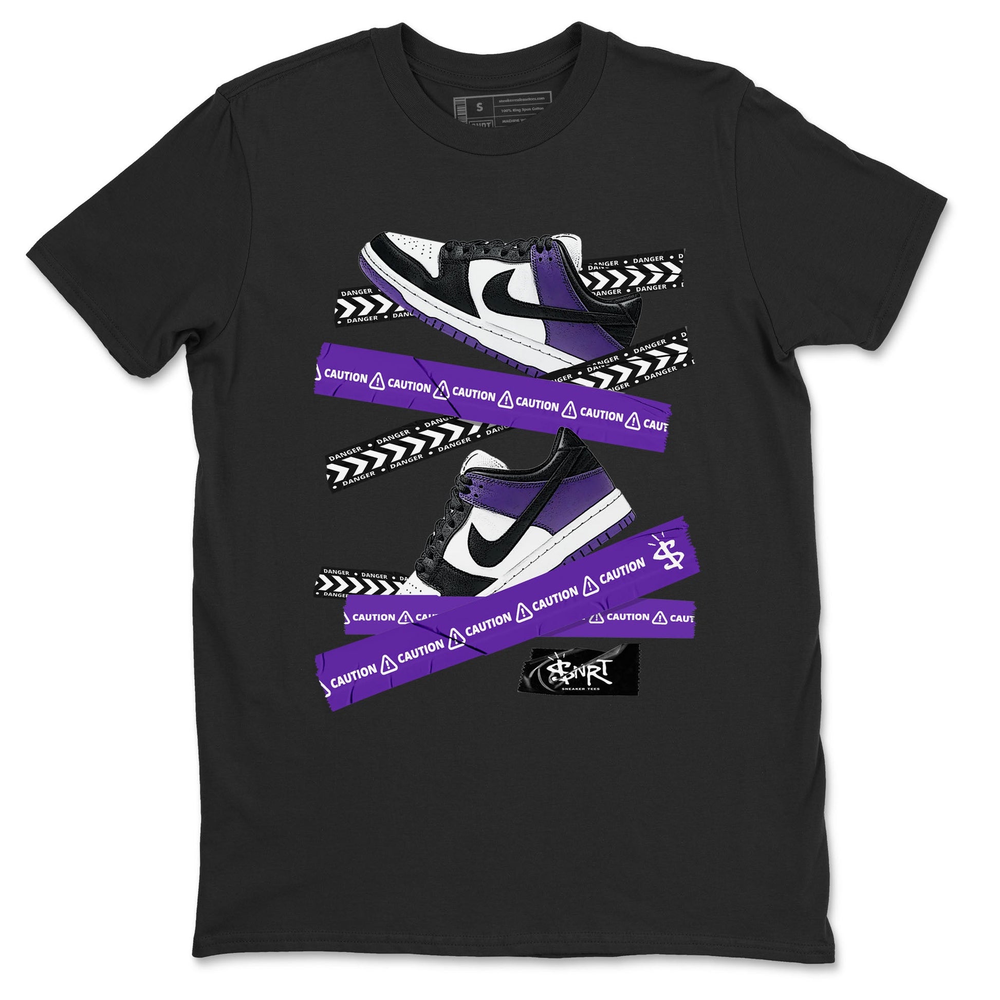 Caution Tape sneaker match tees to Court Purple Dunks street fashion brand for shirts to match Jordans SNRT Sneaker Tees Dunk Low Court Purple unisex t-shirt Black 2 unisex shirt