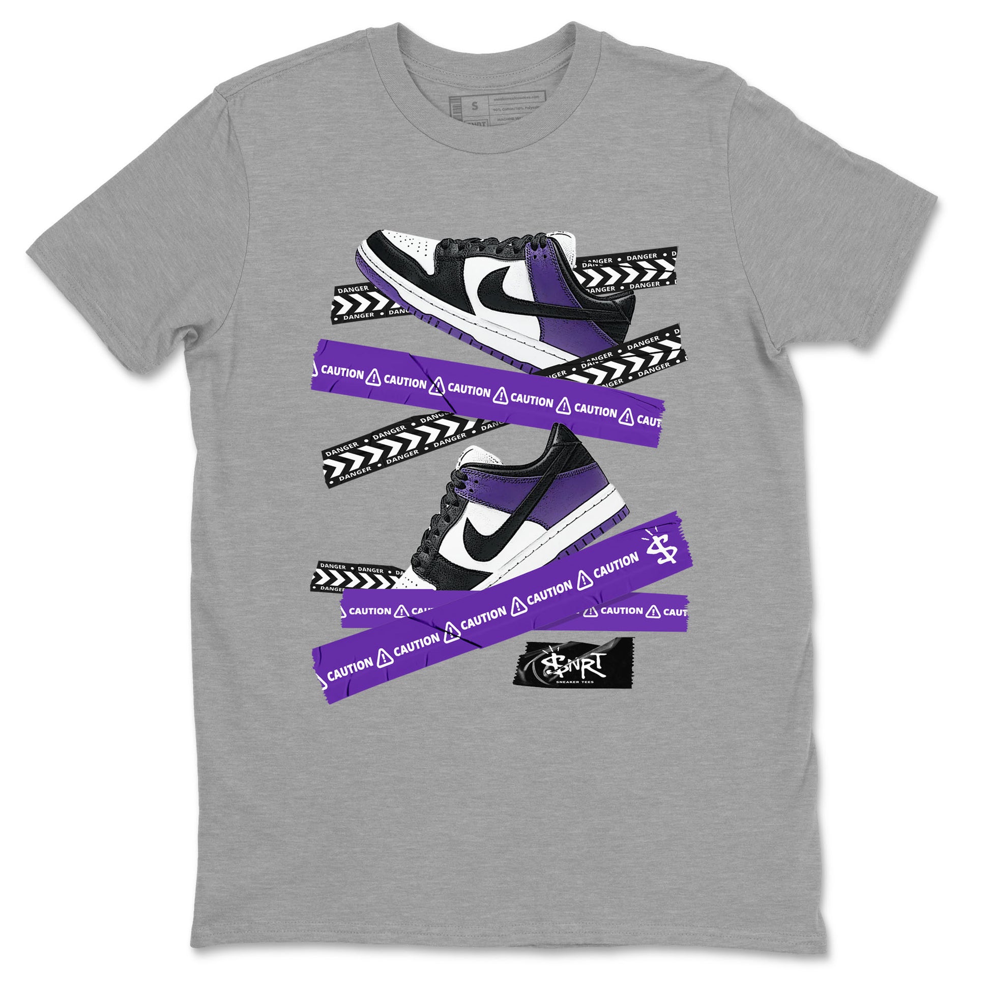 Caution Tape sneaker match tees to Court Purple Dunks street fashion brand for shirts to match Jordans SNRT Sneaker Tees Dunk Low Court Purple unisex t-shirt Heather Grey 2 unisex shirt