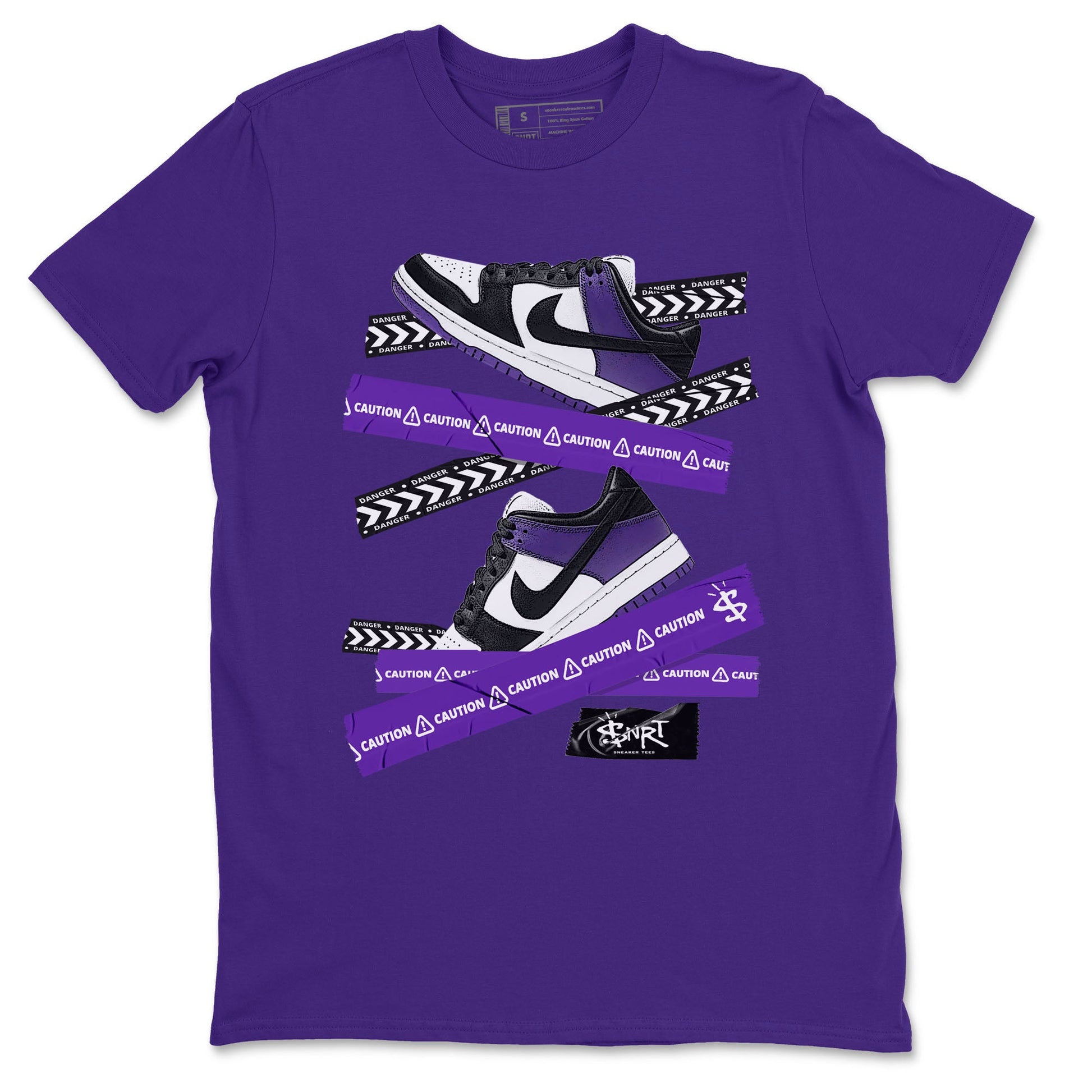 Caution Tape sneaker match tees to Court Purple Dunks street fashion brand for shirts to match Jordans SNRT Sneaker Tees Dunk Low Court Purple unisex t-shirt Purple 2 unisex shirt