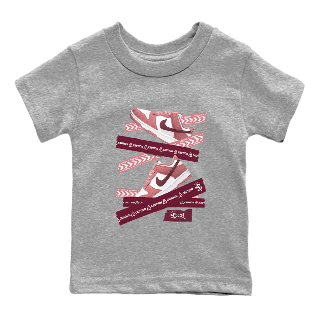 Dunk Valentine's Day shirt to match jordans Caution Tape sneaker tees Dunks Valentine's Day SNRT sneaker release tees baby toddler Heather Grey 2 cotton Shirt