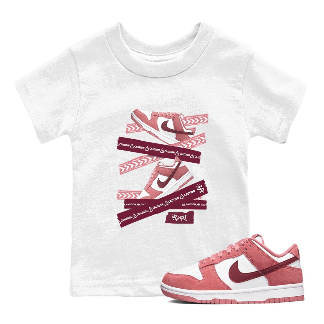 Dunk Valentine's Day shirt to match jordans Caution Tape sneaker tees Dunks Valentine's Day SNRT sneaker release tees baby toddler White 1 cotton Shirt