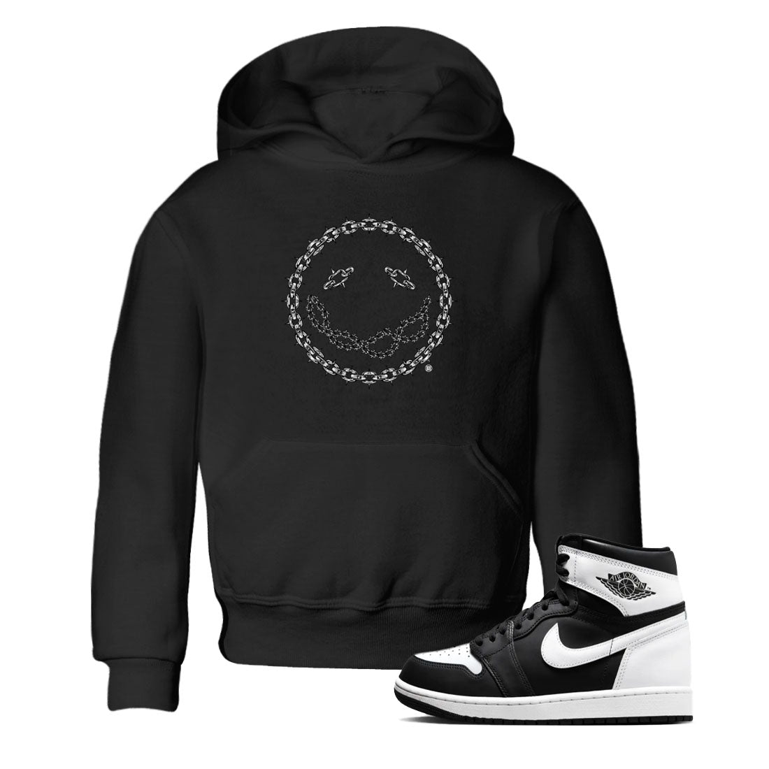 Air Jordan 1 High OG Black White shirt to match jordans Chain Smile sneaker tees 1s Black White SNRT Sneaker Release Tees Streetwear baby toddler Black 1 cotton Shirt