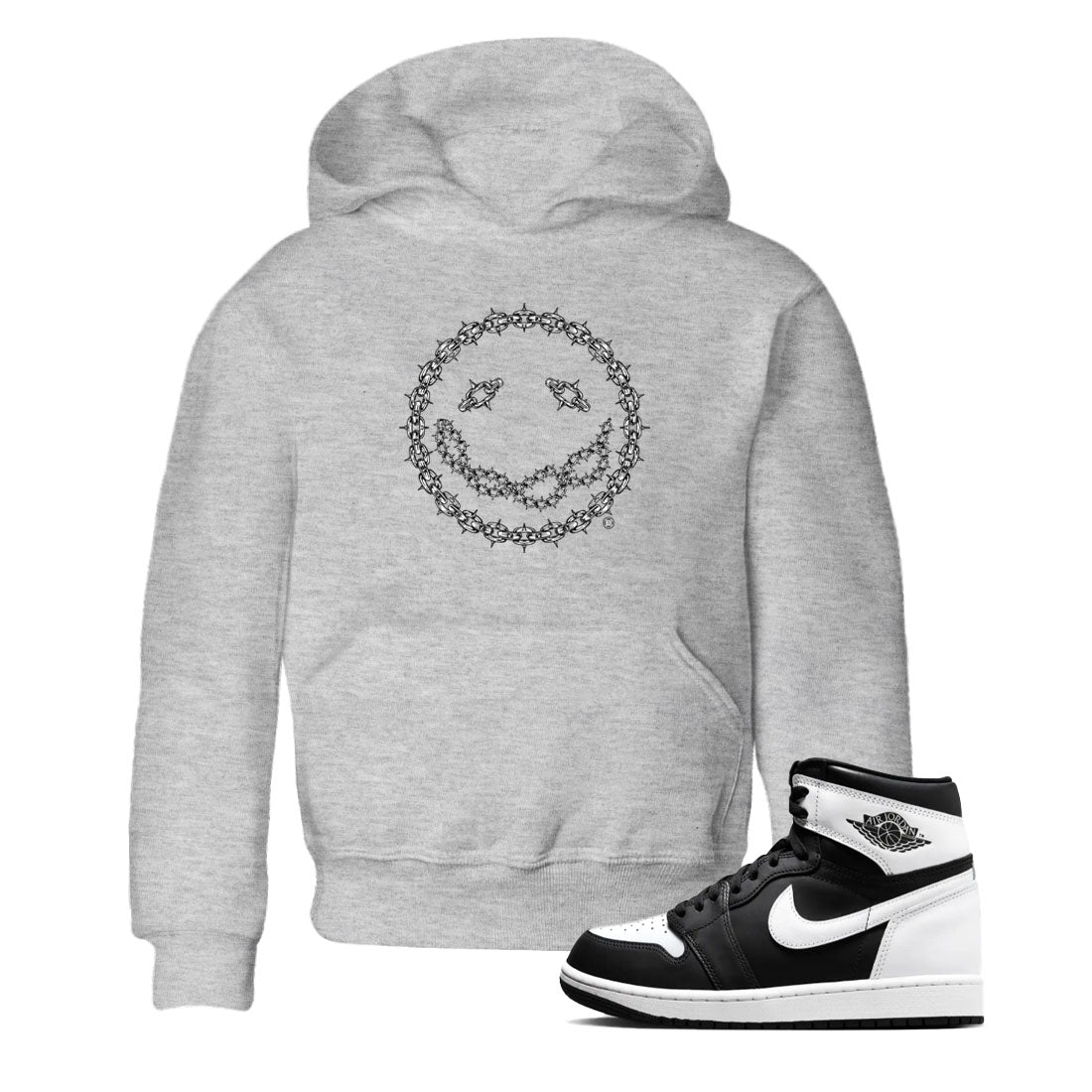 Air Jordan 1 High OG Black White shirt to match jordans Chain Smile sneaker tees 1s Black White SNRT Sneaker Release Tees Streetwear baby toddler Heather Grey 1 cotton Shirt