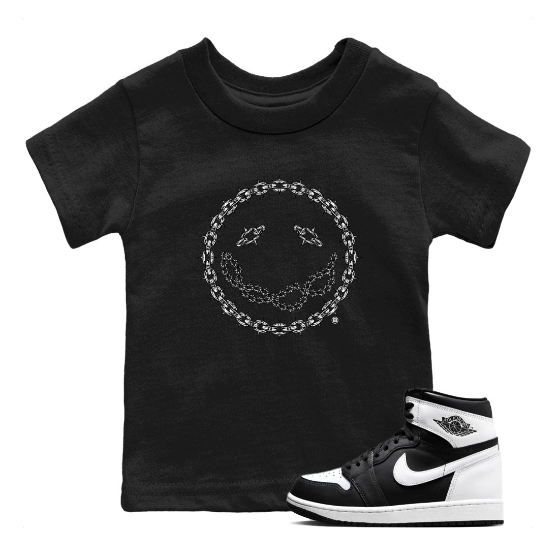 Air Jordan 1 High OG Black White shirt to match jordans Chain Smile sneaker tees 1s Black White SNRT Sneaker Release Tees Streetwear baby toddler Black 1 cotton Shirt