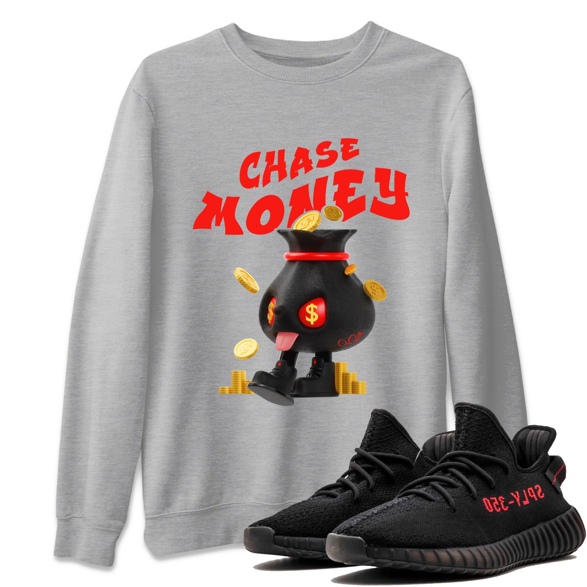 Yeezy 350 Bred shirt to match jordans Chase Money sneaker tees Adidas Yeezy 350 V2 Boost Bred SNRT Sneaker Release Tees Unisex Heather Grey 1 T-Shirt
