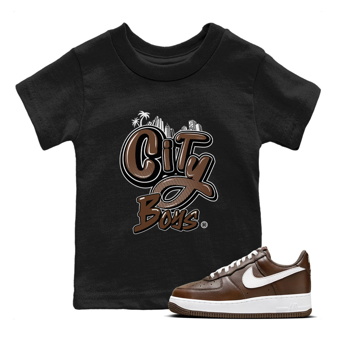 AF1 Chocolate shirt to match jordans City Boys sneaker tees Air Force 1 Chocolate SNRT Sneaker Tees Youth Kid's Baby Shirt Black 1 T-Shirt