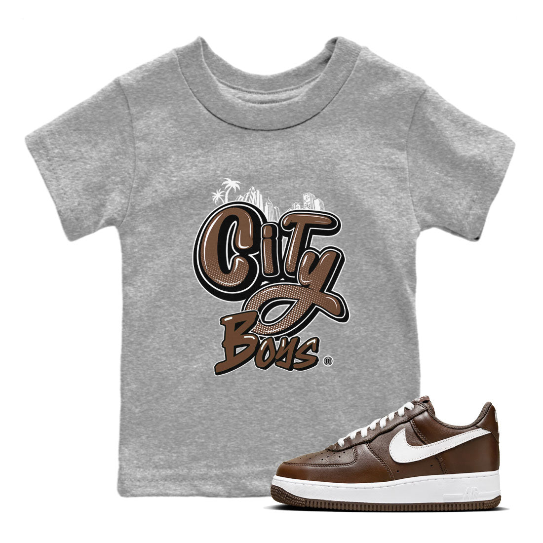 AF1 Chocolate shirt to match jordans City Boys sneaker tees Air Force 1 Chocolate SNRT Sneaker Tees Youth Kid's Baby Shirt Heather Grey 1 T-Shirt