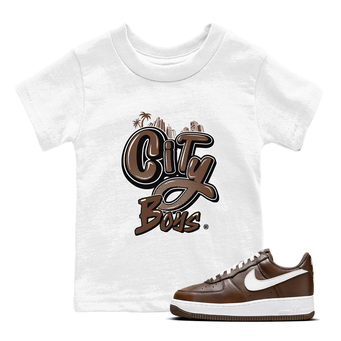 AF1 Chocolate shirt to match jordans City Boys sneaker tees Air Force 1 Chocolate SNRT Sneaker Tees Youth Kid's Baby Shirt White 1 T-Shirt