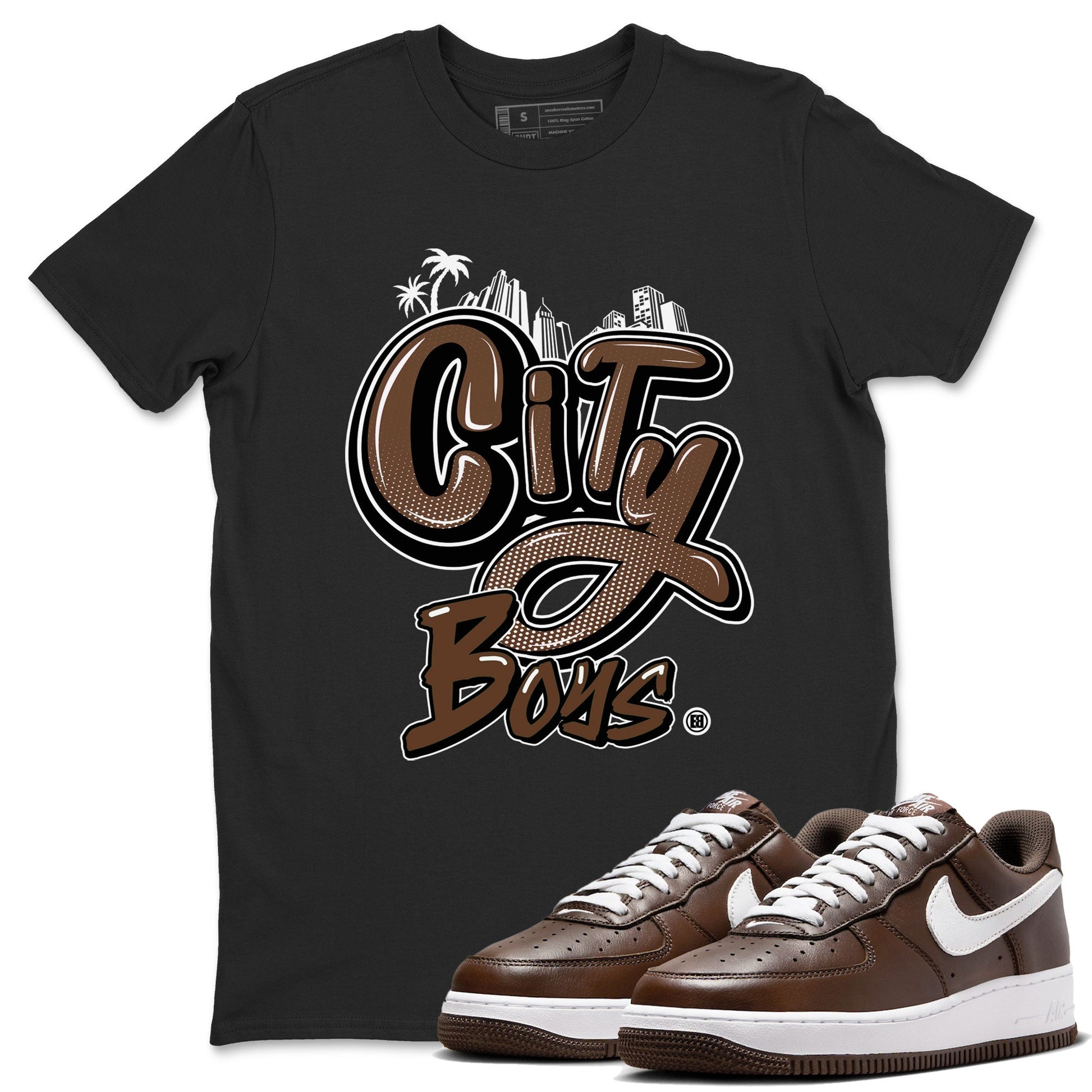 AF1 Chocolate shirt to match jordans City Boys sneaker tees Air Force 1 Chocolate SNRT Sneaker Release Tees Cotton Sneaker Tee Black 1 T-Shirt