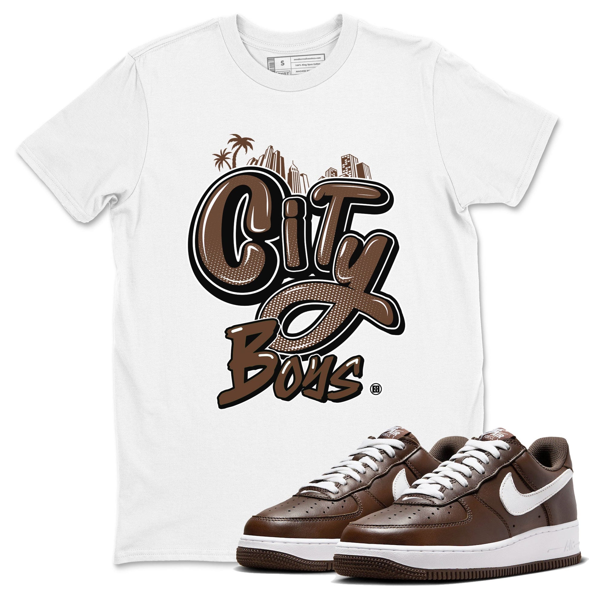 AF1 Chocolate shirt to match jordans City Boys sneaker tees Air Force 1 Chocolate SNRT Sneaker Release Tees Cotton Sneaker Tee White 1 T-Shirt