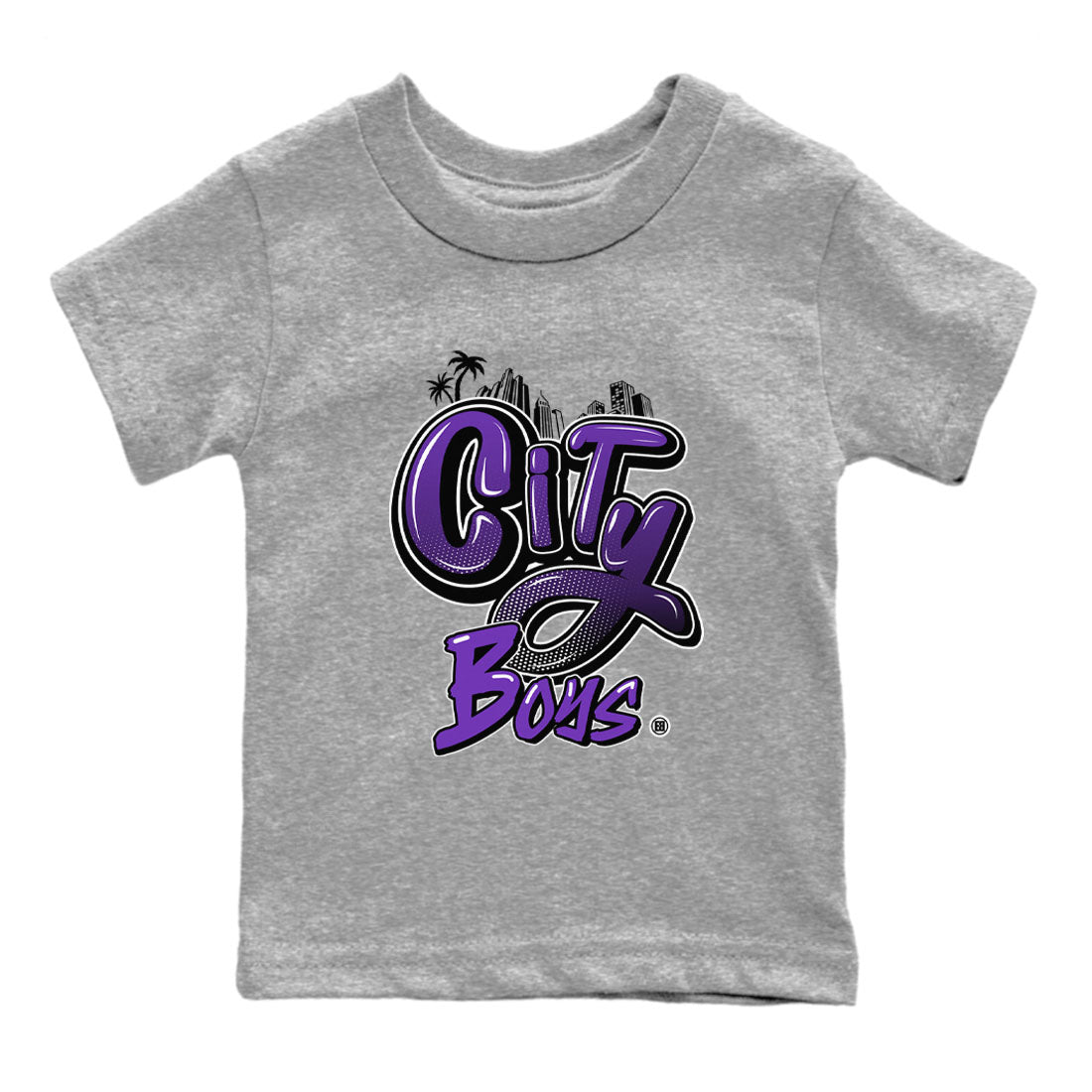 City Boys sneaker match tees to Court Purple Dunks street fashion brand for shirts to match Jordans SNRT Sneaker Tees Dunk Low Court Purple unisex t-shirt Heather Grey 2 youth shirt