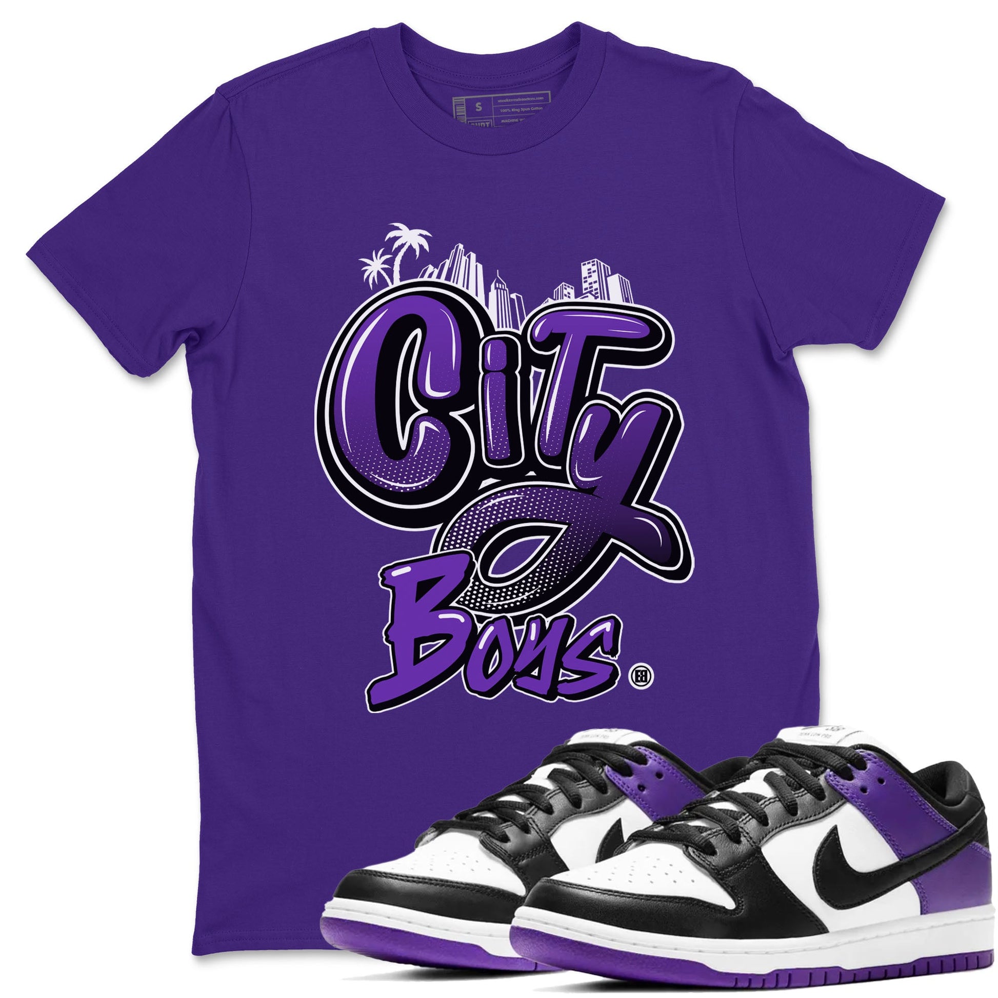 City Boys sneaker match tees to Court Purple Dunks street fashion brand for shirts to match Jordans SNRT Sneaker Tees Dunk Low Court Purple unisex t-shirt Purple 1 unisex shirt