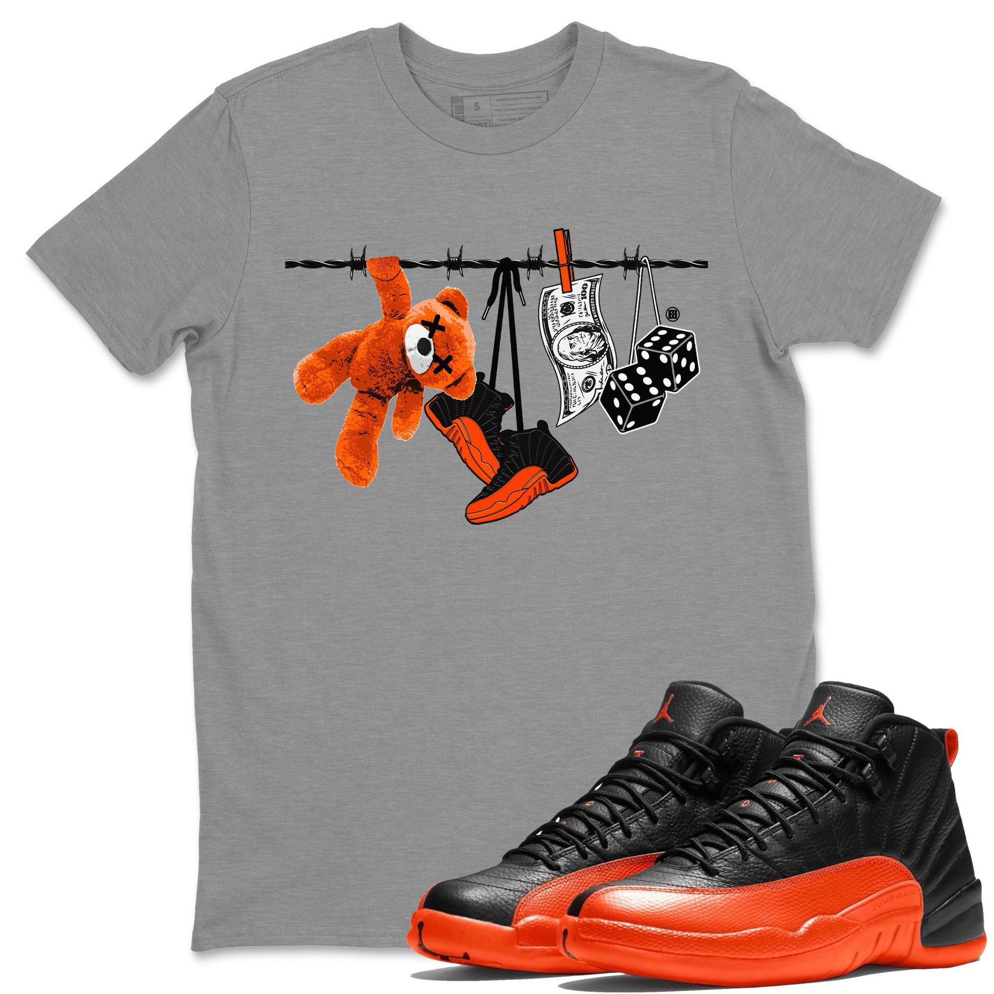 Air Jordan 12 Brilliant Orange Sneaker Match Tees Clothesline Sneaker Tees 12s Brilliant Orange Tee Unisex Shirts Heather Grey 1