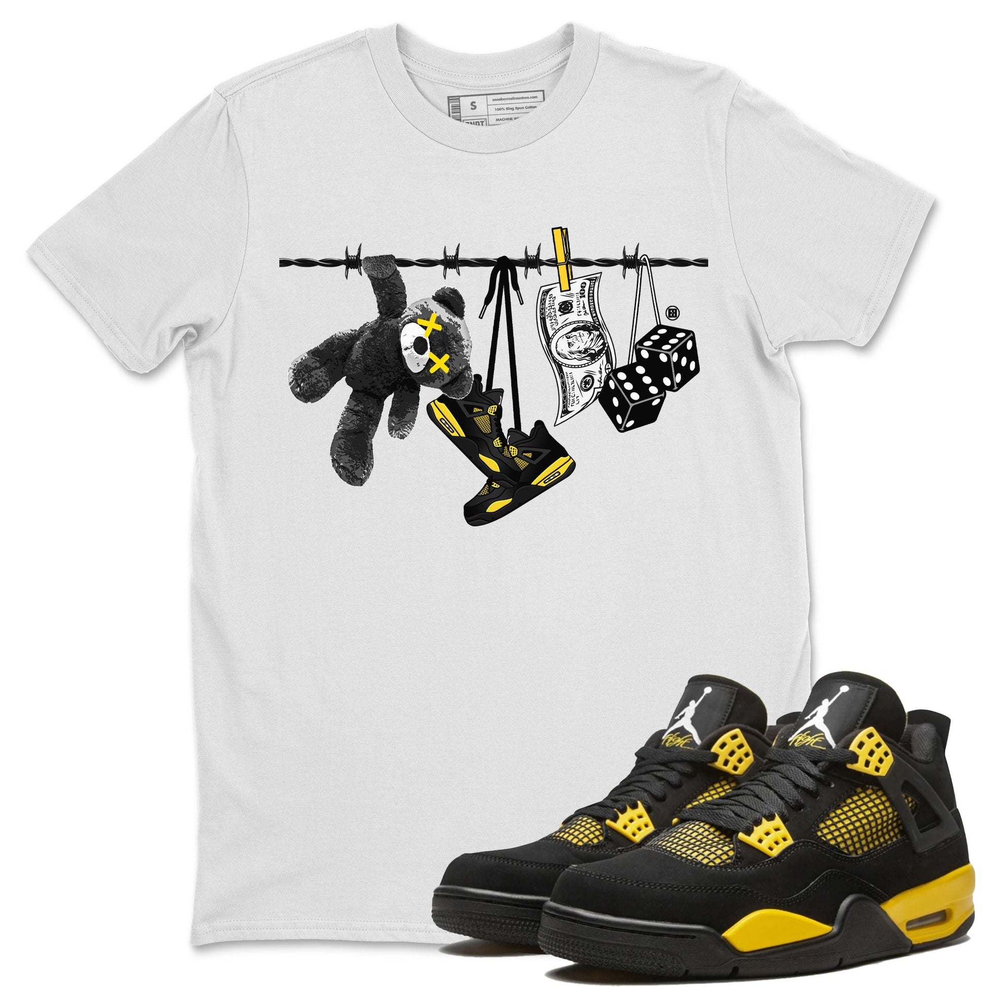 Air Jordan 4 Thunder Sneaker Match Tees Clothesline Sneaker Tees Thunder 4s T-Shirt Unisex Shirts White 1