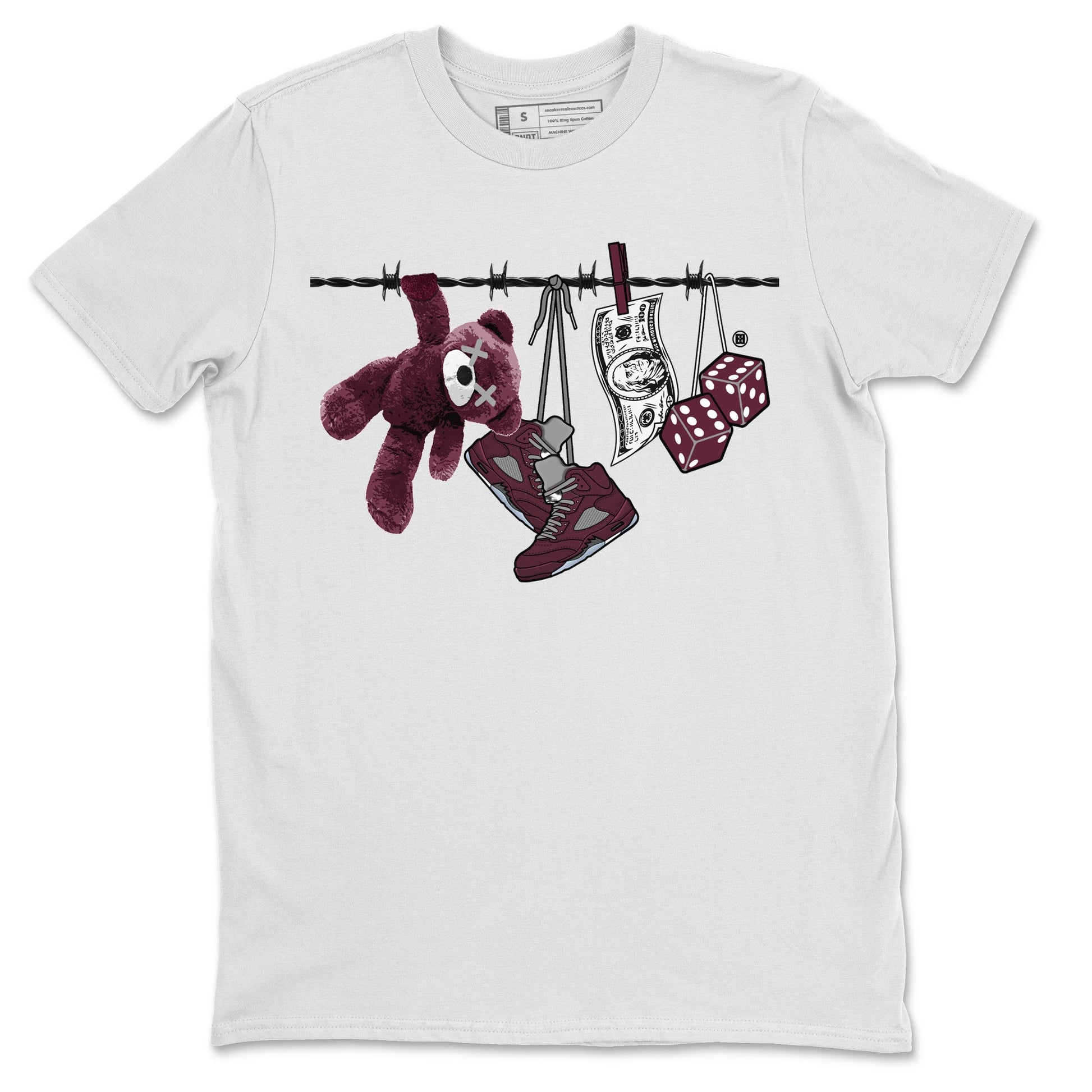 Air Jordan 5 Burgundy Sneaker Match Tees Clothesline Sneaker Tees 5s Burgundy Sneaker Release Tees Unisex Shirts White 2