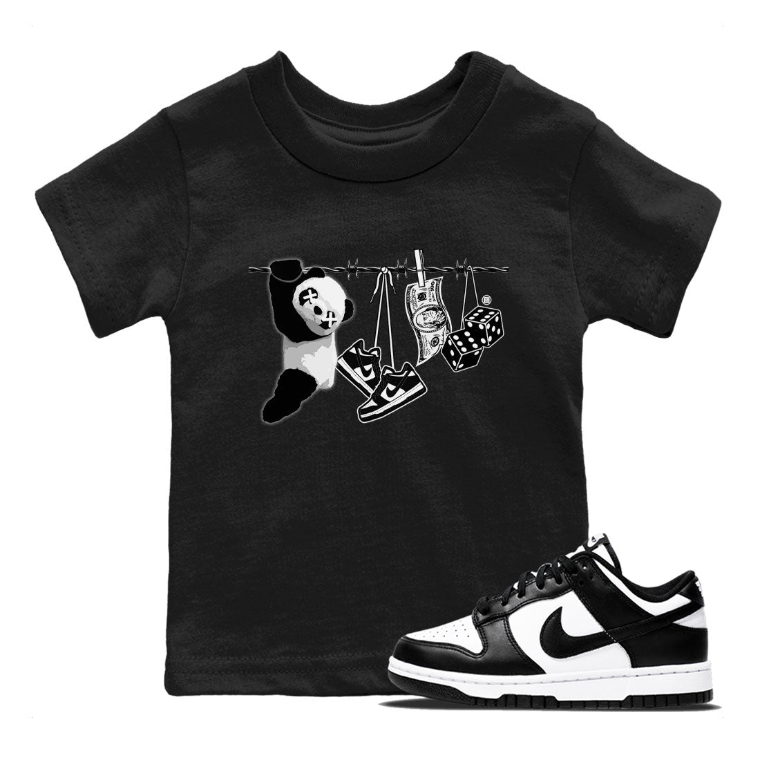 Dunk Panda shirt to match jordans Clothesline sneaker tees Dunk White Black Panda SNRT Sneaker Tees Baby Toddler Black 1 T-Shirt