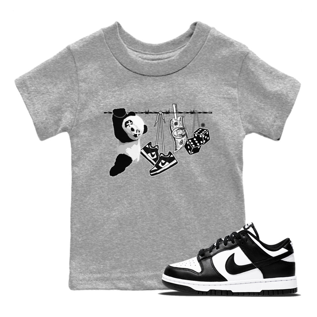 Dunk Panda shirt to match jordans Clothesline sneaker tees Dunk White Black Panda SNRT Sneaker Tees Baby Toddler Heather Grey 1 T-Shirt