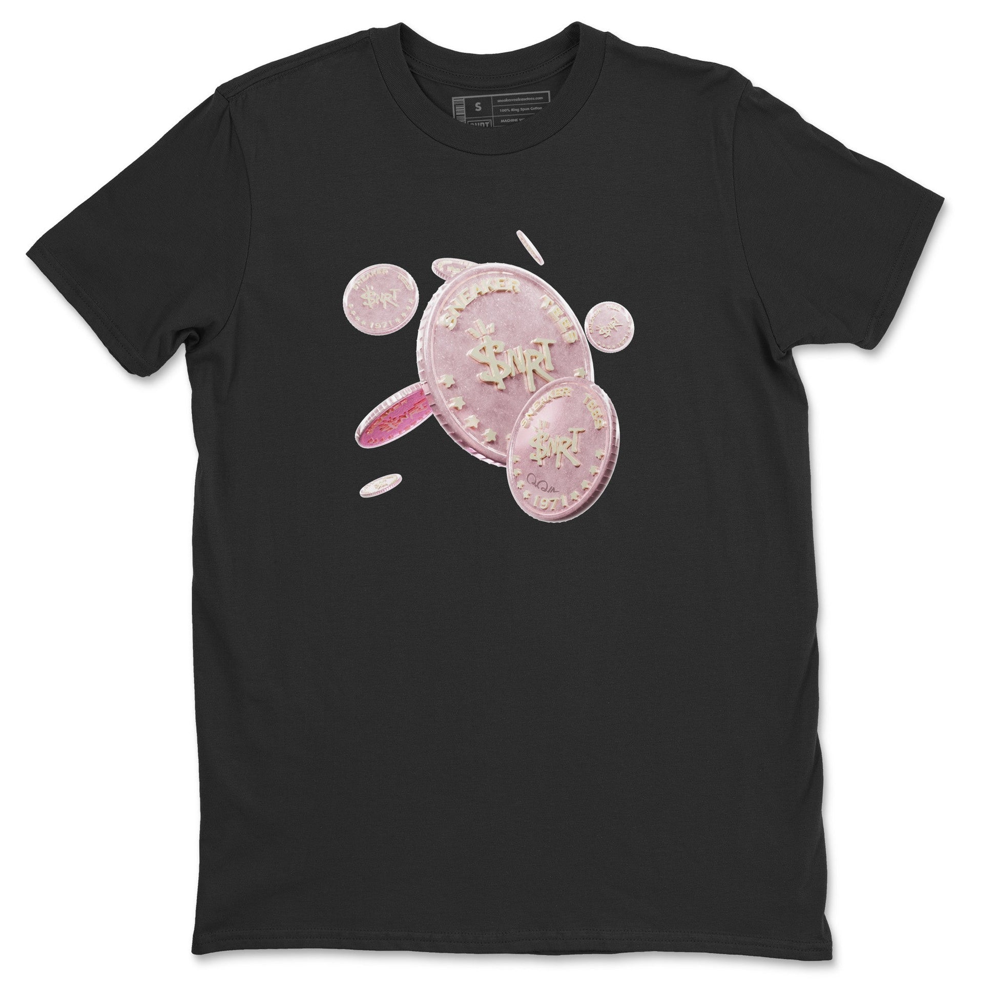 AJ1 Retro High OG Washed Pink Sneaker Match Tees Coin Drop Sneaker Tees AJ1 Retro High OG Washed Pink Sneaker Release Tees Unisex Shirts Black 2