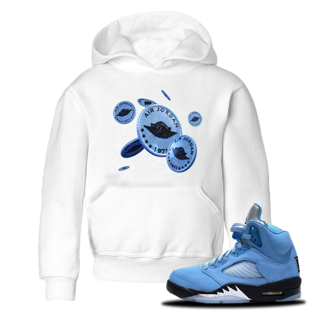 Jordan 5 UNC Jordan Shirts Coin Drop Sneaker Tees AJ5 UNC Sneaker Release Tees Kids Shirts White 1