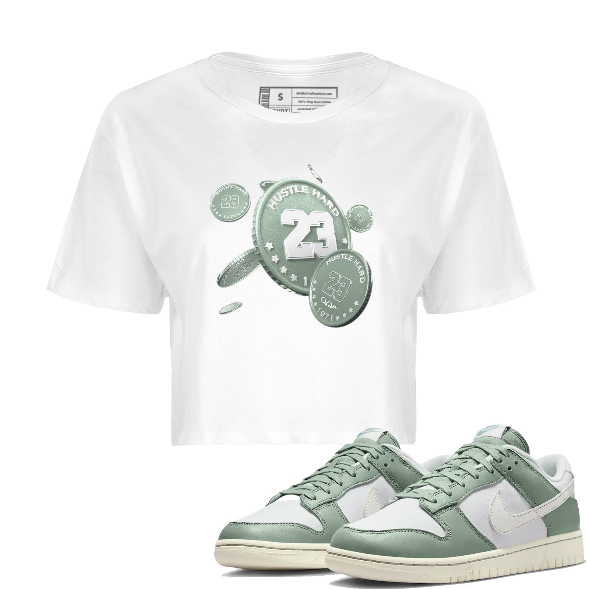 Dunk Mica Green Sneaker Match Tees Coin Drop Sneaker Tees Dunk OG Low Mica Green Sneaker Release Tees Women's Shirts White 1