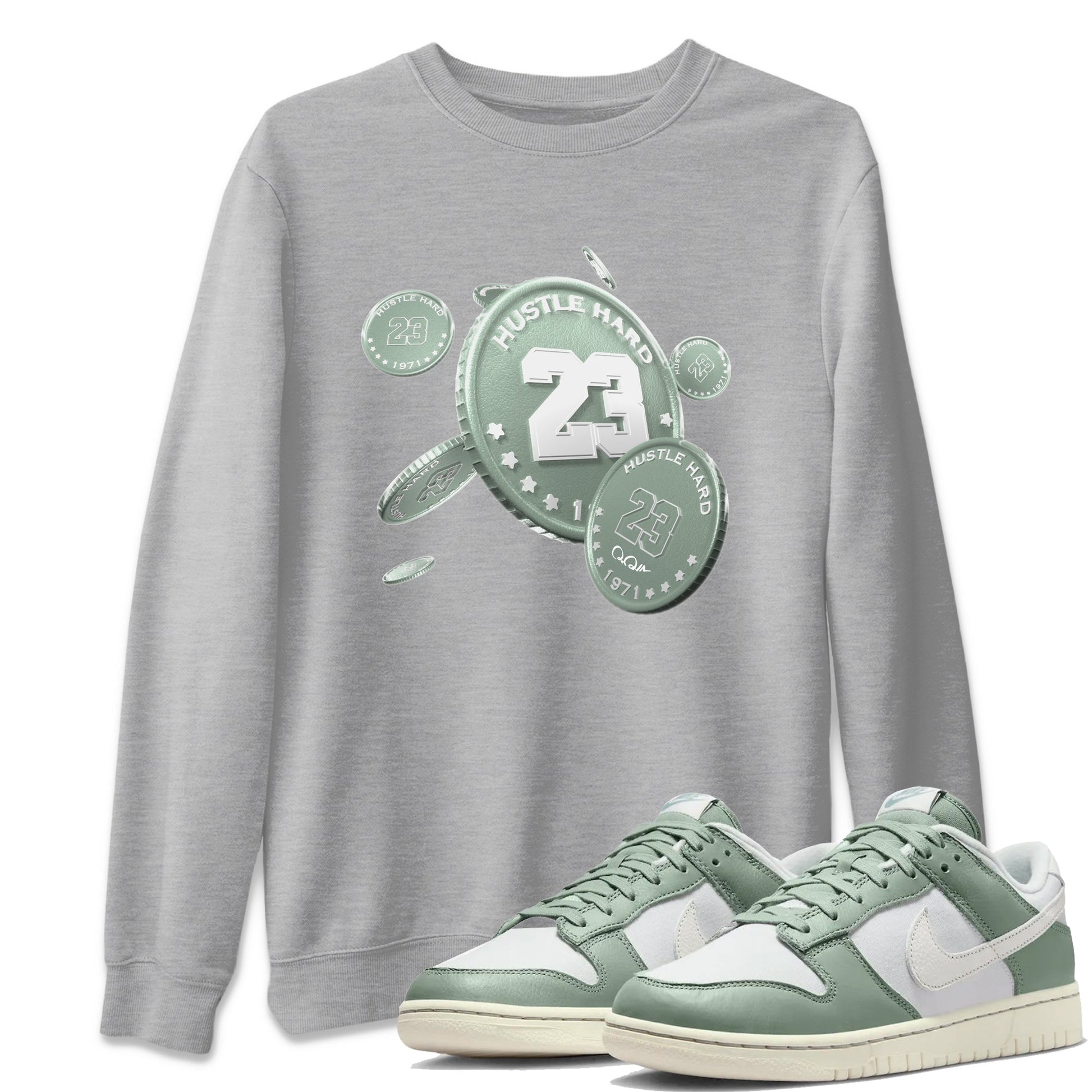 Dunk Mica Green Sneaker Match Tees Coin Drop Sneaker Tees Dunk OG Low Mica Green Sneaker Release Tees Unisex Shirts Heather Grey 1