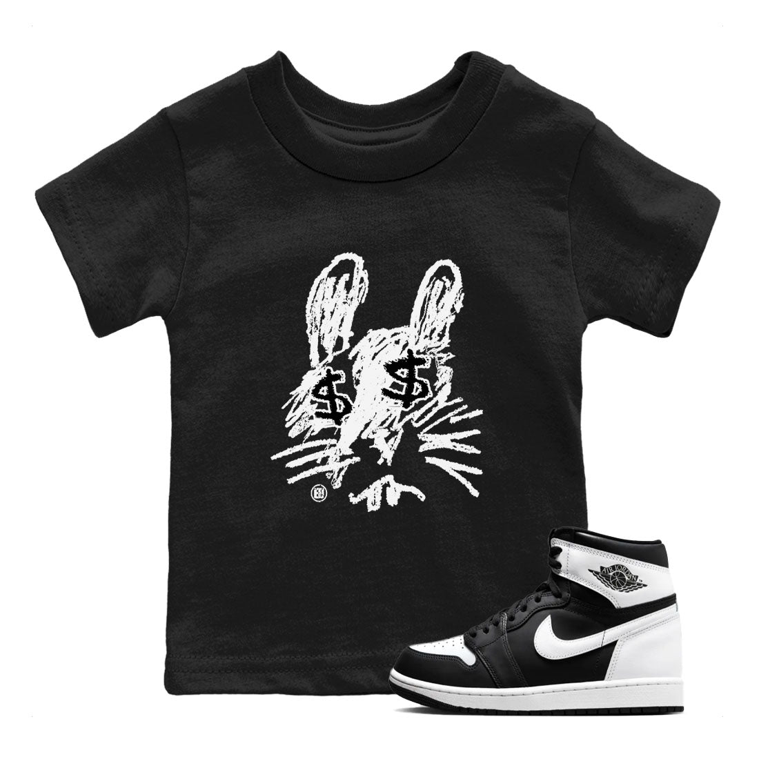 1s Black White shirt to match jordans Crayon Bunny sneaker tees Air Jordan 1 Black White SNRT sneaker release tees baby toddler Black 1 cotton Shirt
