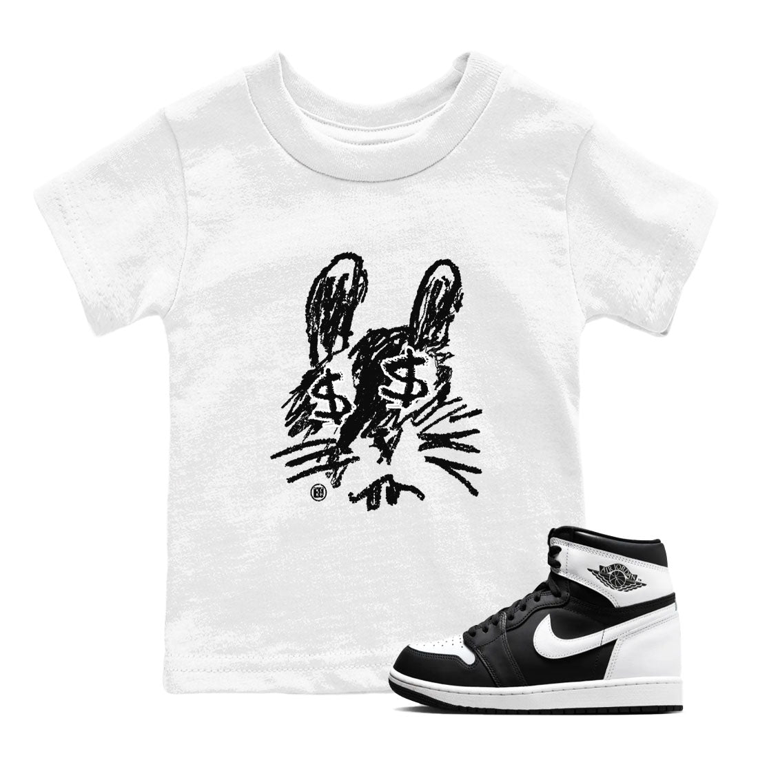 1s Black White shirt to match jordans Crayon Bunny sneaker tees Air Jordan 1 Black White SNRT sneaker release tees baby toddler White 1 cotton Shirt