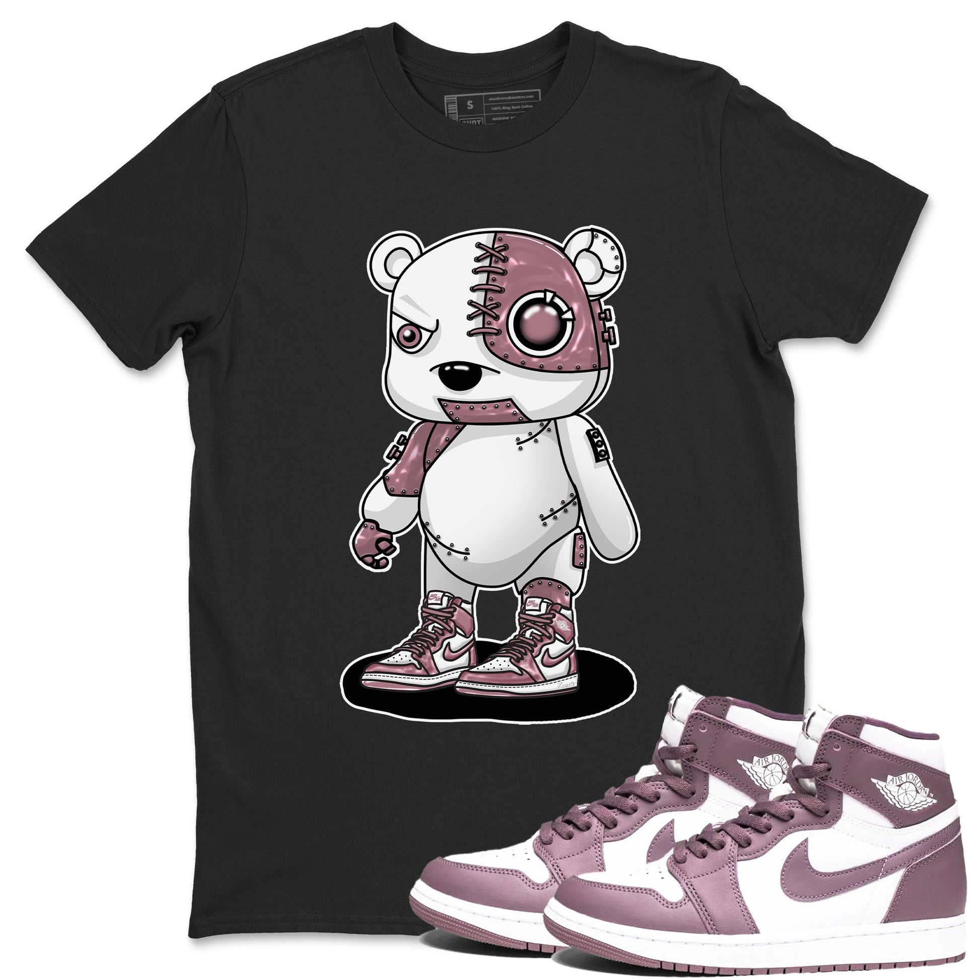 Air Jordan 1 Mauve shirt to match jordans Cyborg Bear sneaker tees AJ1 Mauve SNRT Sneaker Tees Sneaker Matching Clothing Brand Unisex Sneaker Tee Black 1 T-Shirt