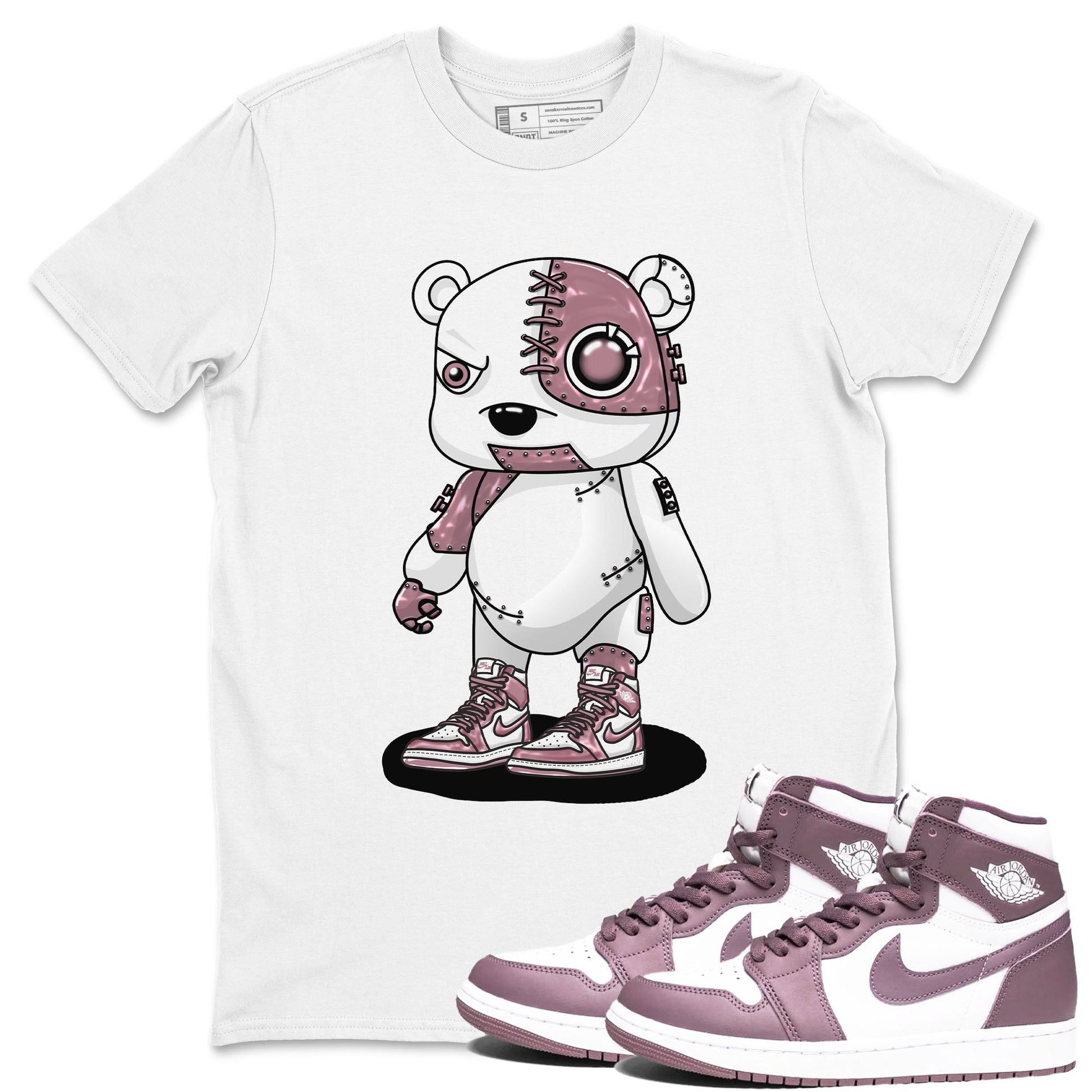 Air Jordan 1 Mauve shirt to match jordans Cyborg Bear sneaker tees AJ1 Mauve SNRT Sneaker Tees Sneaker Matching Clothing Brand Unisex Sneaker Tee White 1 T-Shirt