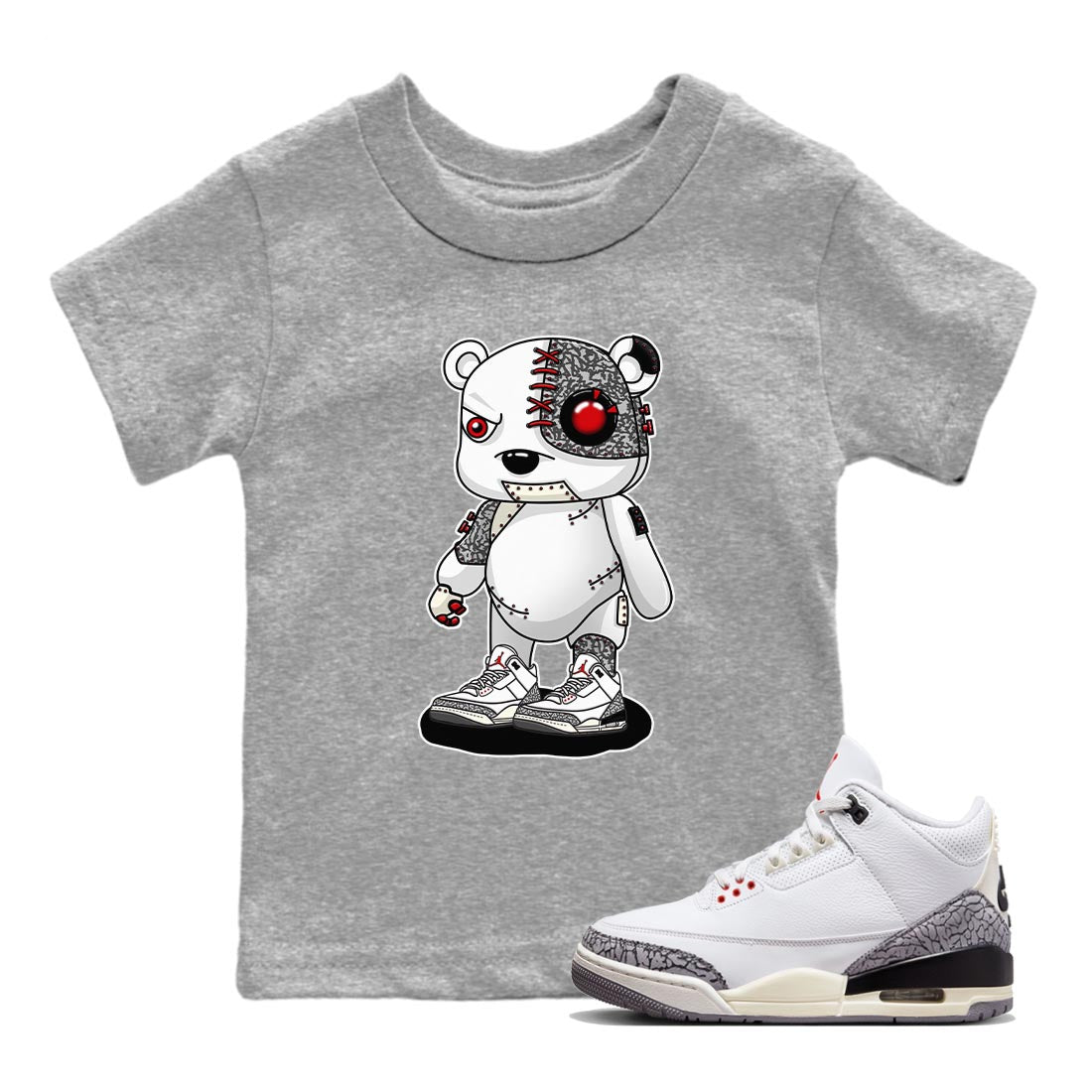 Air Jordan 3 White Cement Cyborg Bear Baby and Kids Sneaker Tees AJ 3s White Cement Kids Sneaker Tees Size Chart