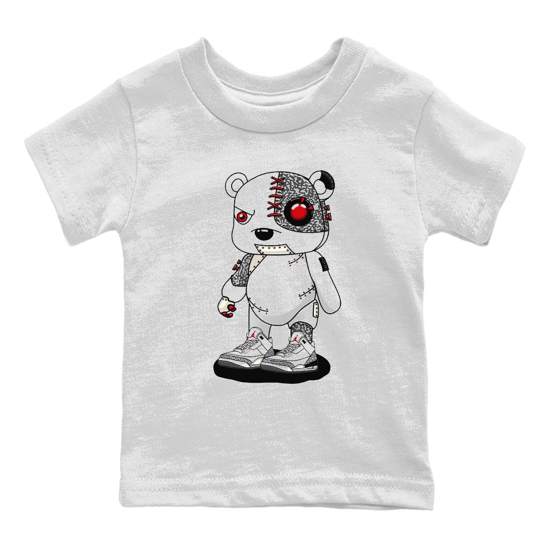 Air Jordan 3 White Cement Sneaker Match Tees Cyborg Bear Sneaker Tees AJ 3s White Cement Sneaker Release Tees Kids Shirts White 2