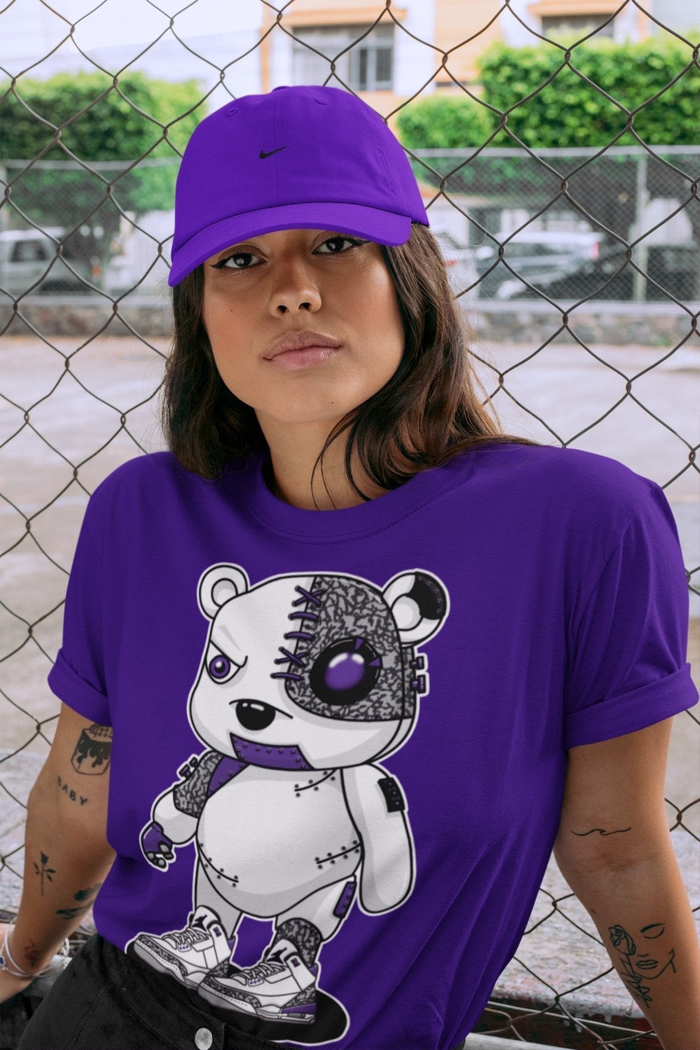 Jordan 3 Dark Iris Sneaker Match Tees Cyborg Bear Sneaker Tees Jordan 3 Dark Iris Sneaker Release Tees Unisex Shirts